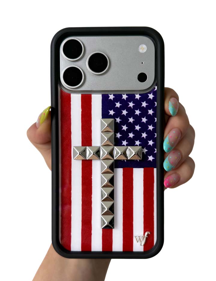 Wildflower Stud Cross American Flag iPhone Case