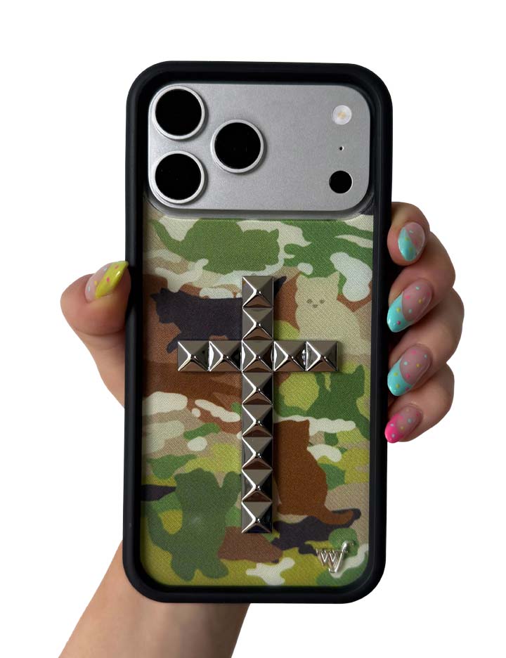 Wildflower Stud Cross Cat Camo iPhone Case