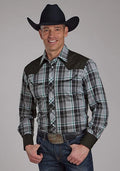 Roper 2105 Fancy Yoke Plaid (Grey) - Men's Western Shirt
