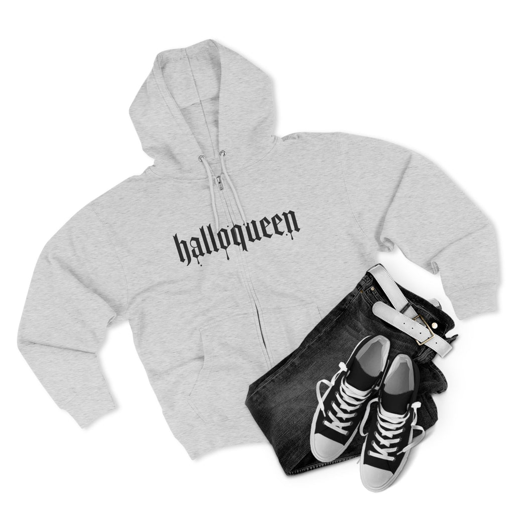 Halloqueen — Cute But Creepy Halloween Zip-Up Women's Grey Hoodie - WIld'n'Free Exclusive!