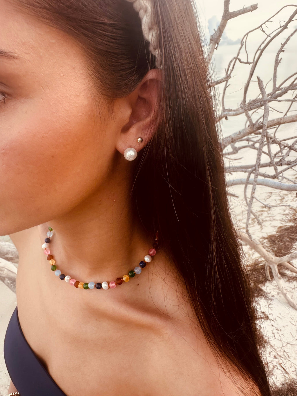 CanyonLeaf Raw Baltic Amber and Pearl Necklace + Sweet Pink Gemstones