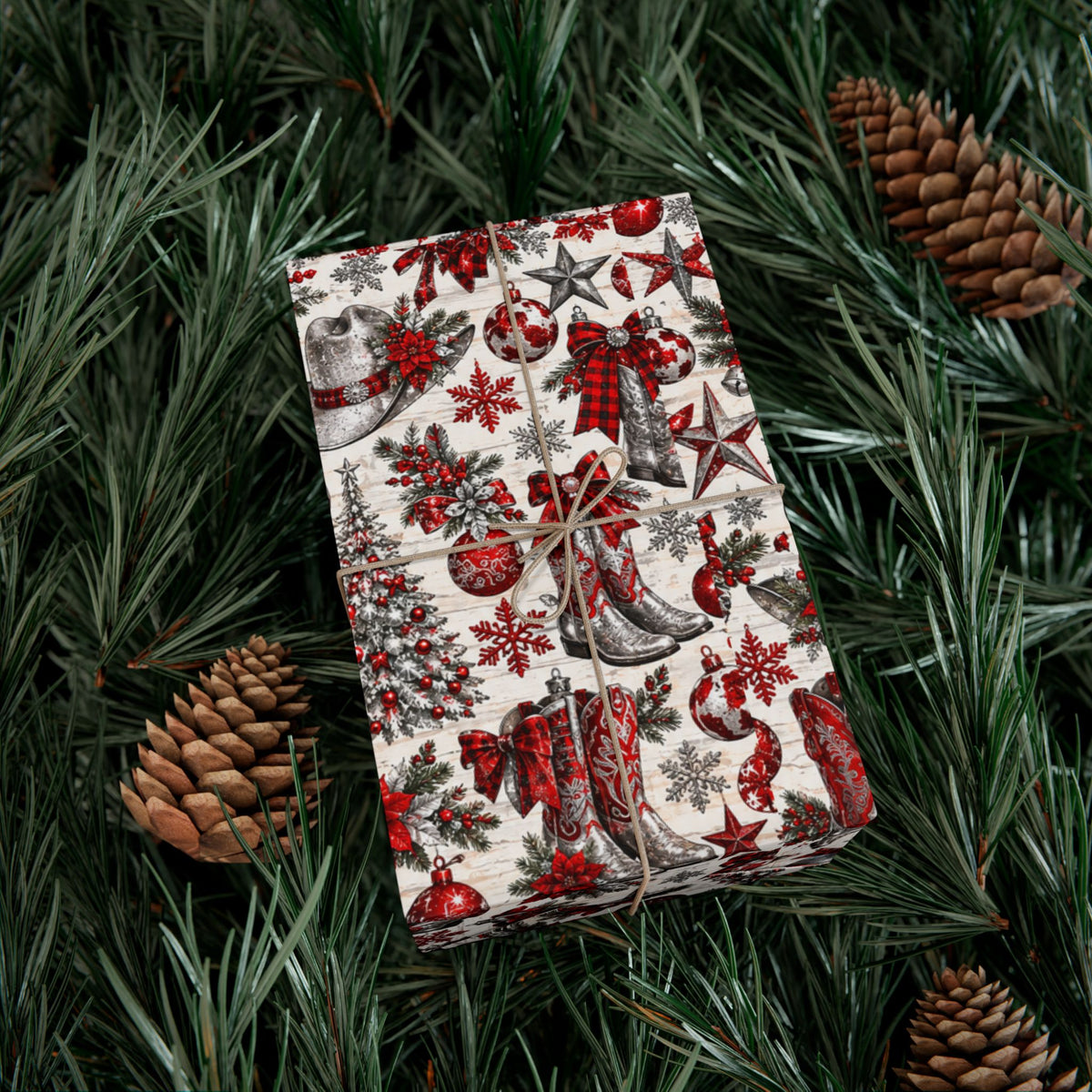 Red & Silver Cowboy Boots & Trees Wrapping Paper - Wild'n'Free American Exclusive!