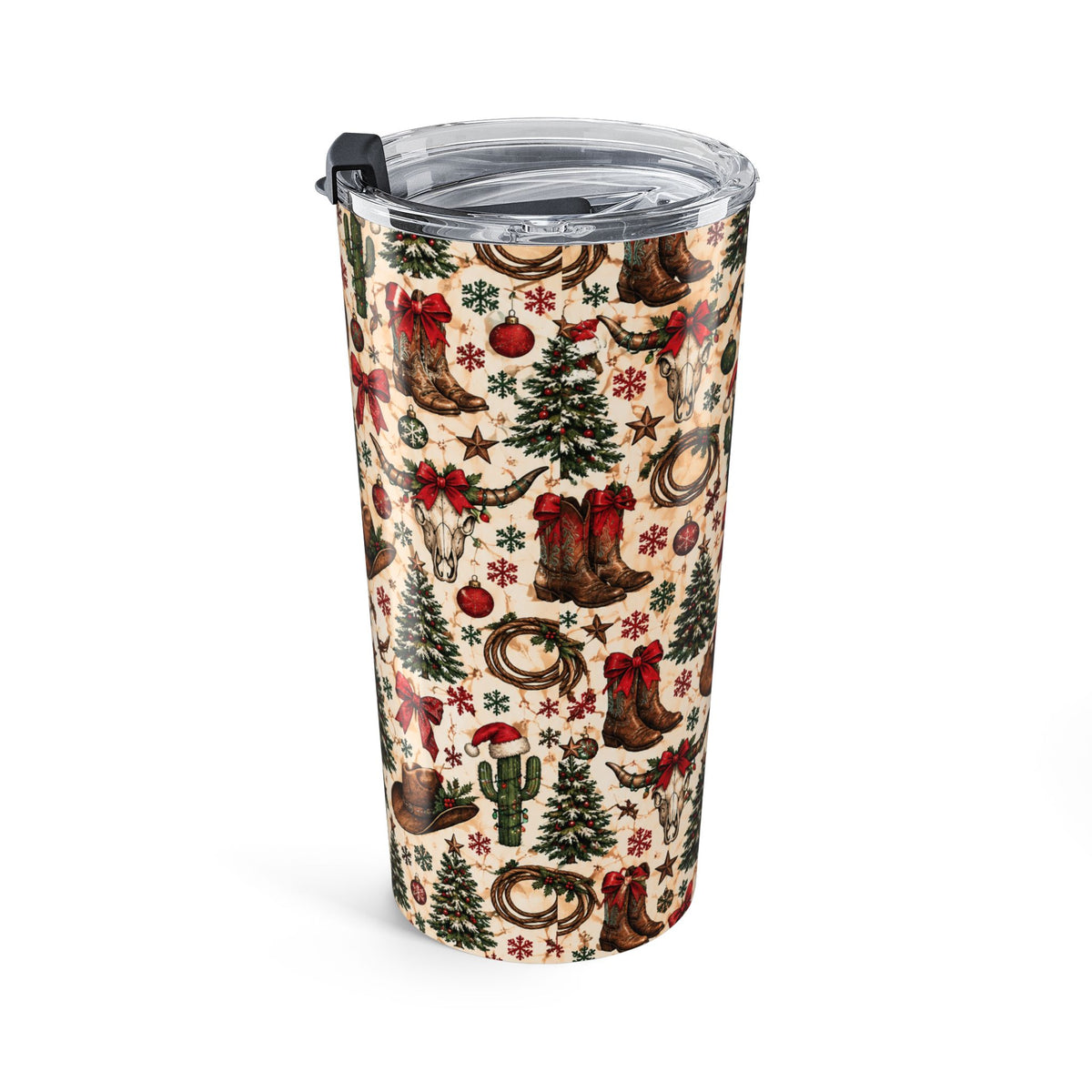 20oz Western Christmas Tumbler – Cowboy Boots, Cactus & Tree Holiday Travel Cup - Wild'n'Free Exclusive