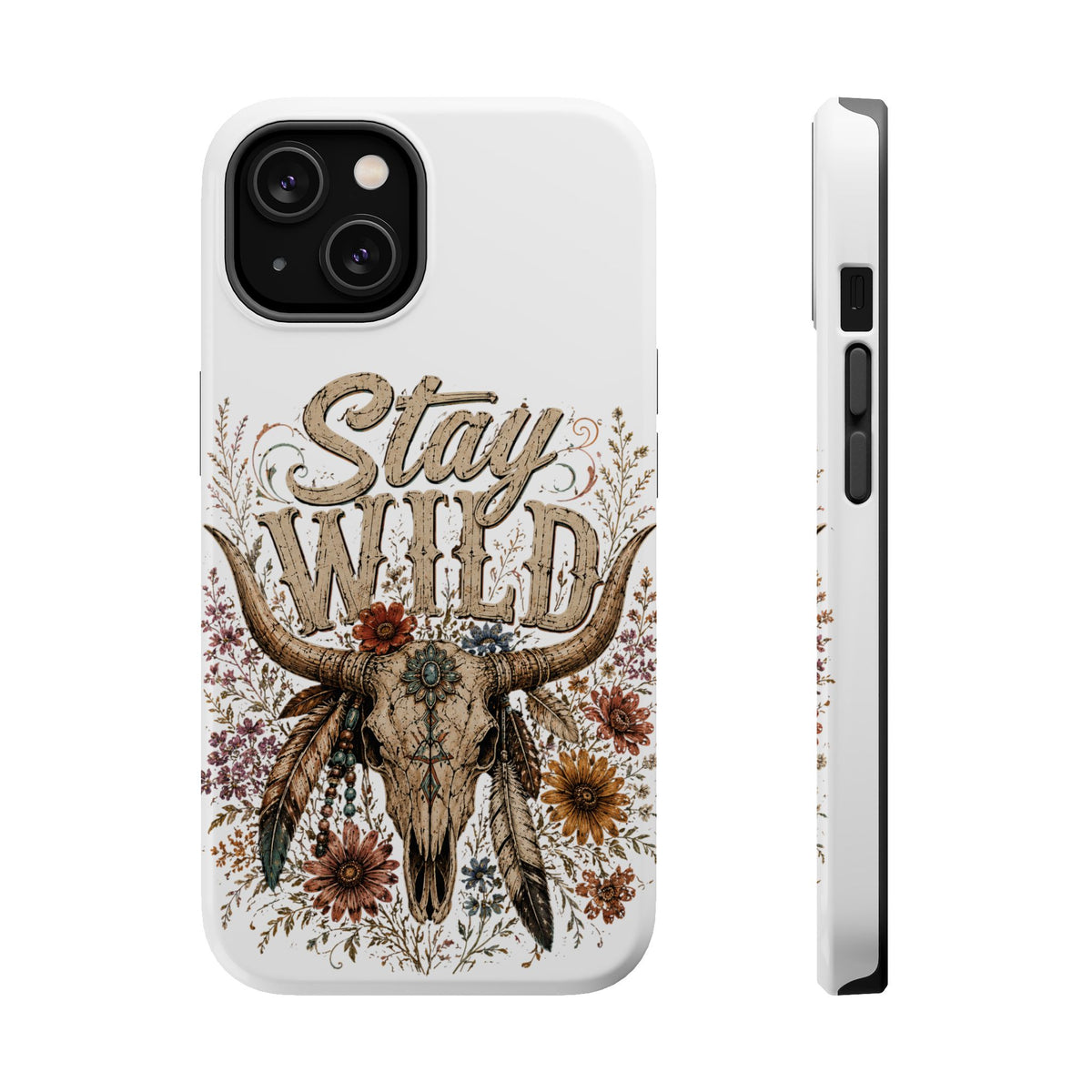 Stay Wild Phone Case — Boho Skull Floral Magnetic Impact-Resistant Case -Wild'n'Free American Exclusive!