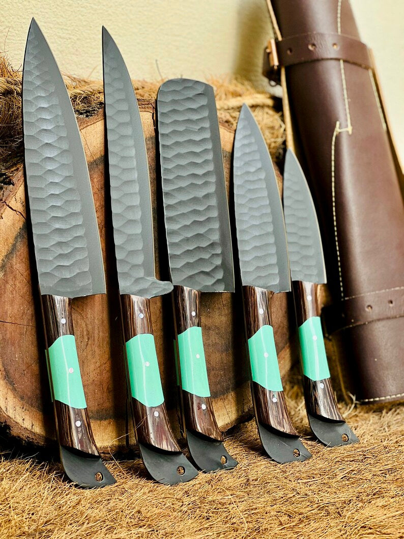 Premium Knife Set – 13" Forged Stainless Steel Blade with Wenge Wood & Resin Handle + Leather Sheath