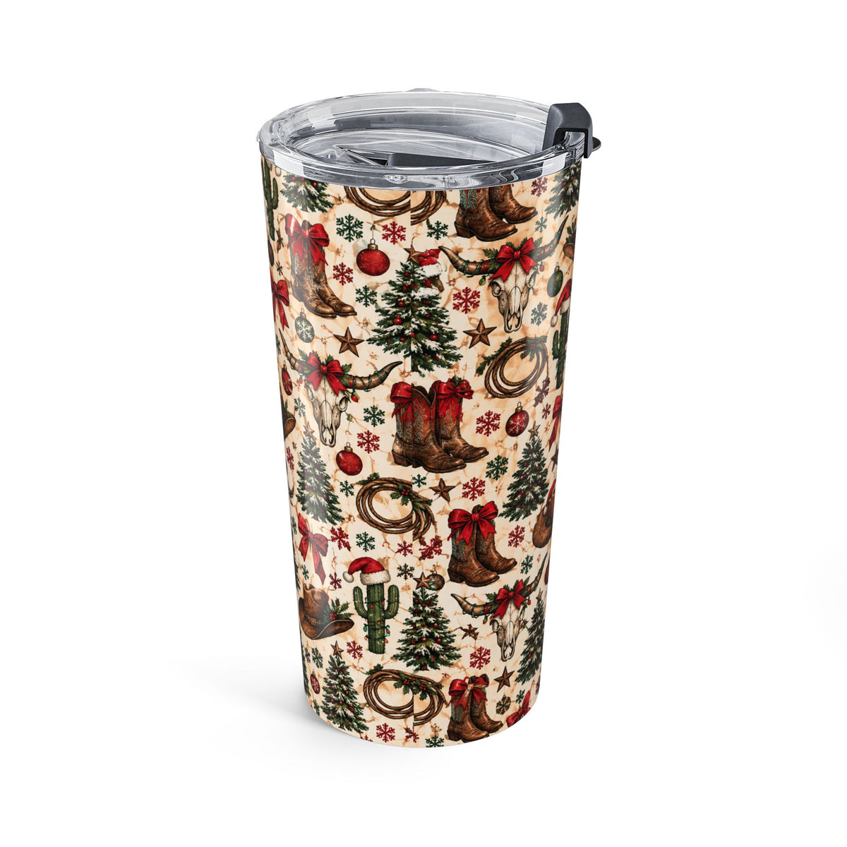 20oz Western Christmas Tumbler – Cowboy Boots, Cactus & Tree Holiday Travel Cup - Wild'n'Free Exclusive