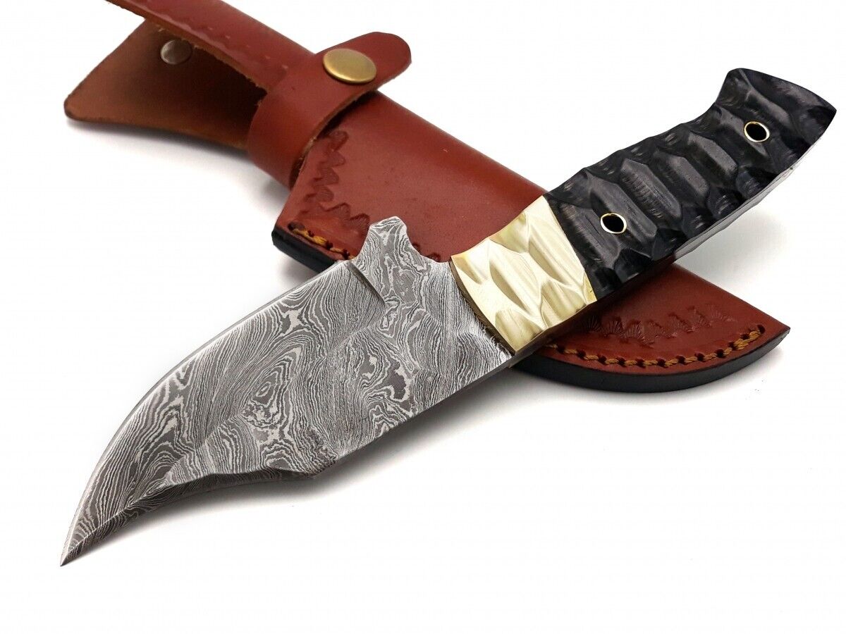 Custom Handmade Damascus Skinning Knife with Resin & Brass Handle