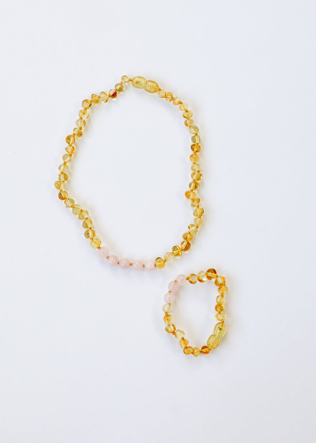 CanyonLeaf Polished Honey Baltic Amber + Rose Quartz || Necklace