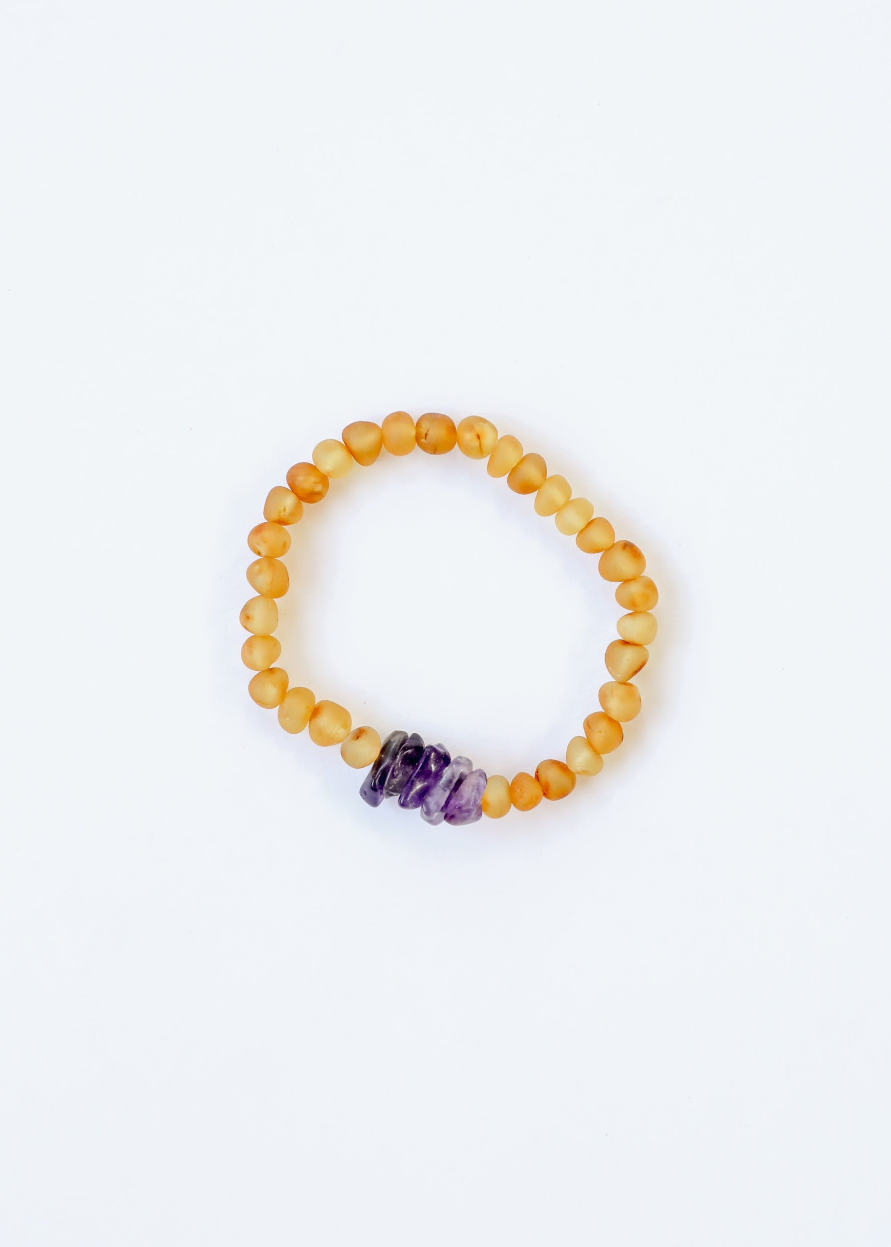 CanyonLeaf Raw Honey Baltic Amber + Raw Amethyst || Adult Bracelet