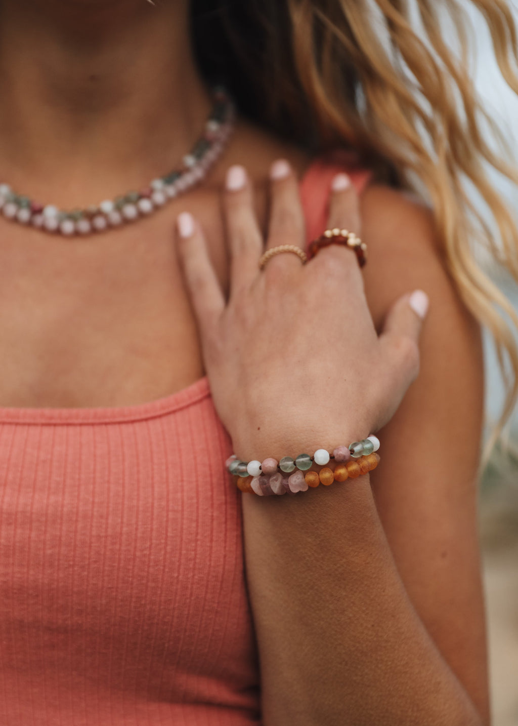 CanyonLeaf Pure Gemstone + Natural Rose Quartz || Beaded Necklace