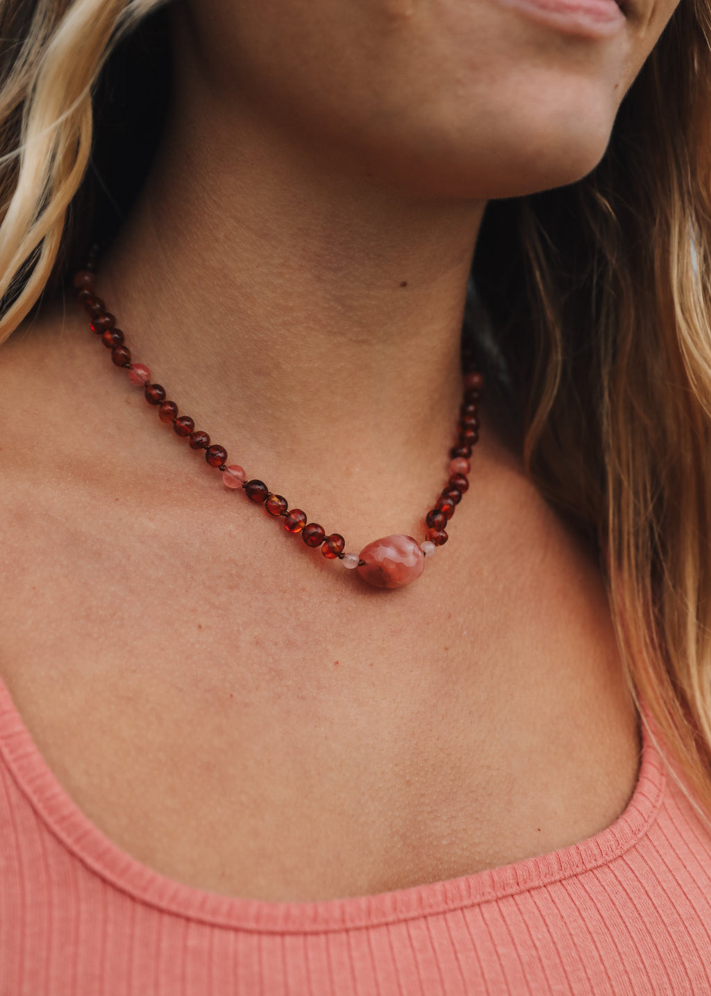 CanyonLeaf Cognac Baltic Sea Amber || Cherry + Rose Quartz || Necklace Set