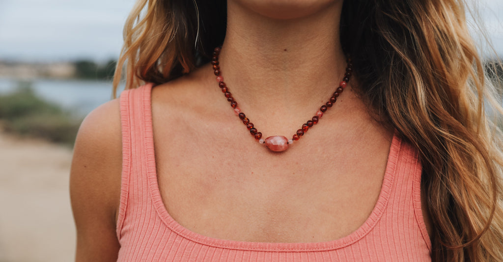 CanyonLeaf Cognac Baltic Sea Amber || Cherry + Rose Quartz || Necklace Set