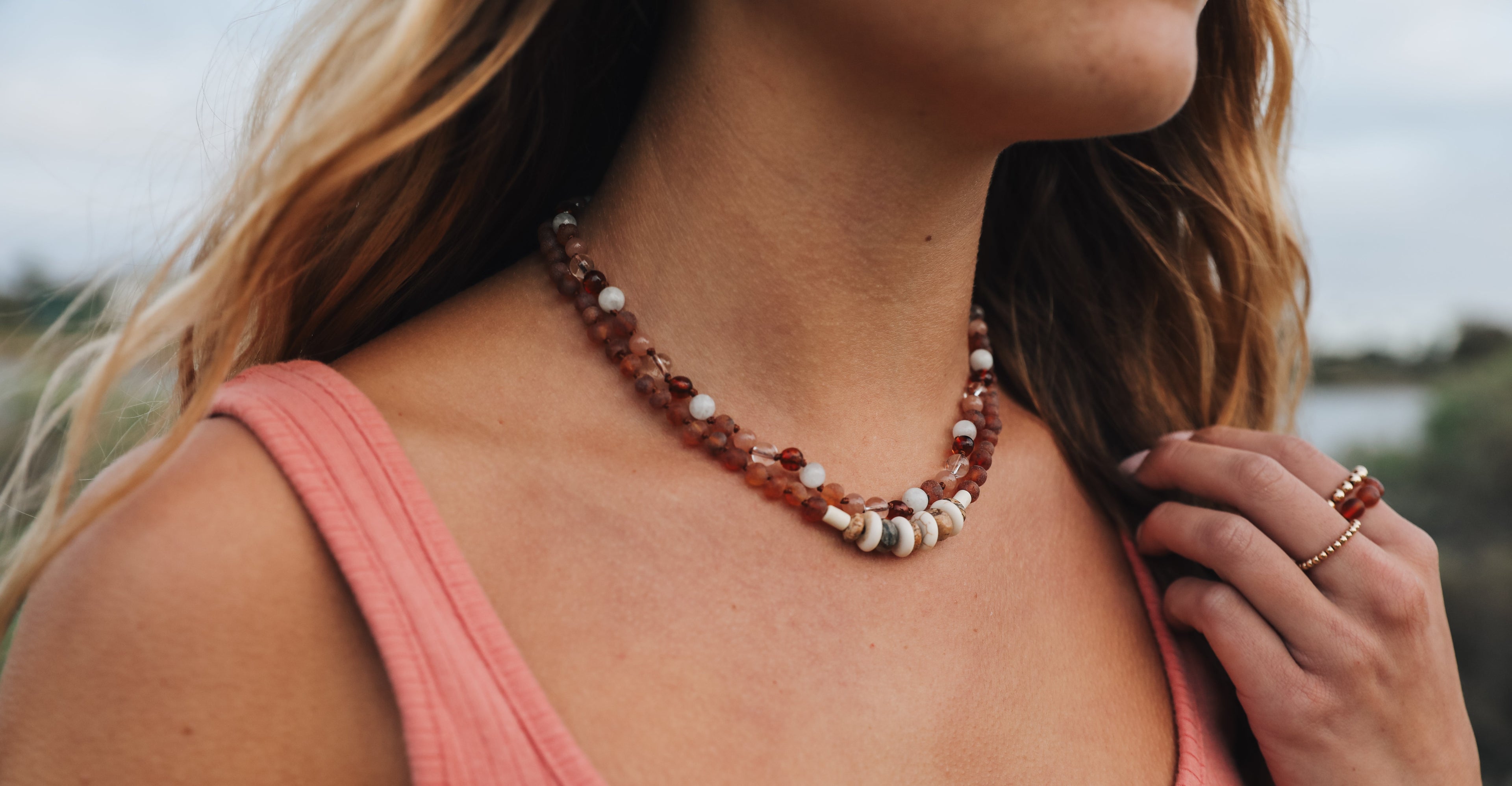 CanyonLeaf Raw Cognac Baltic Sea Amber + Natural Jasper || Necklace