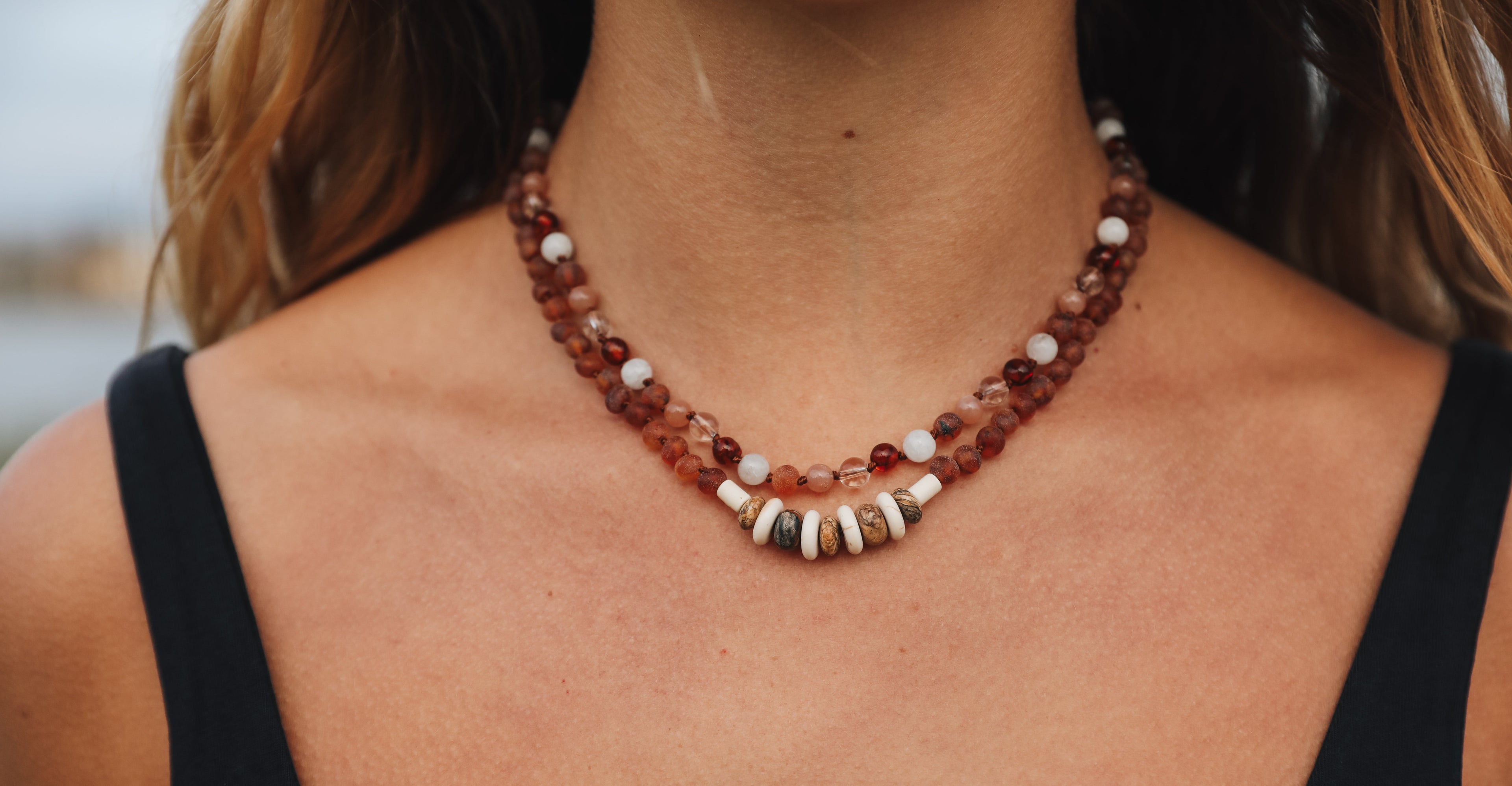 CanyonLeaf Raw Cognac Baltic Sea Amber + Natural Jasper || Necklace