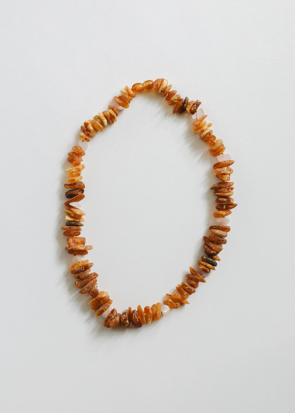 CanyonLeaf Pet Necklace: Raw Baltic Amber + Raw Rose Quartz