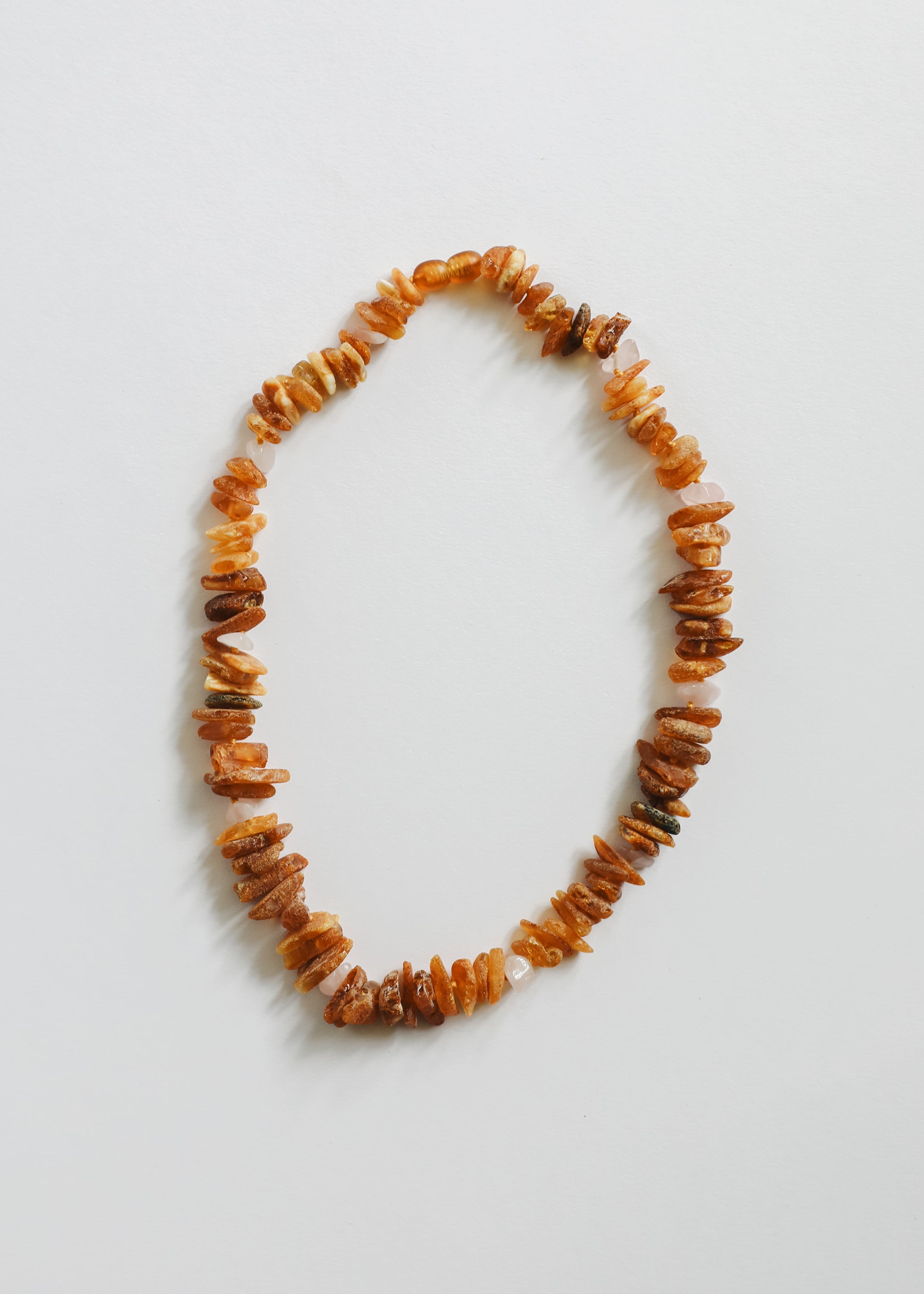 CanyonLeaf Pet Necklace: Raw Baltic Amber + Raw Rose Quartz