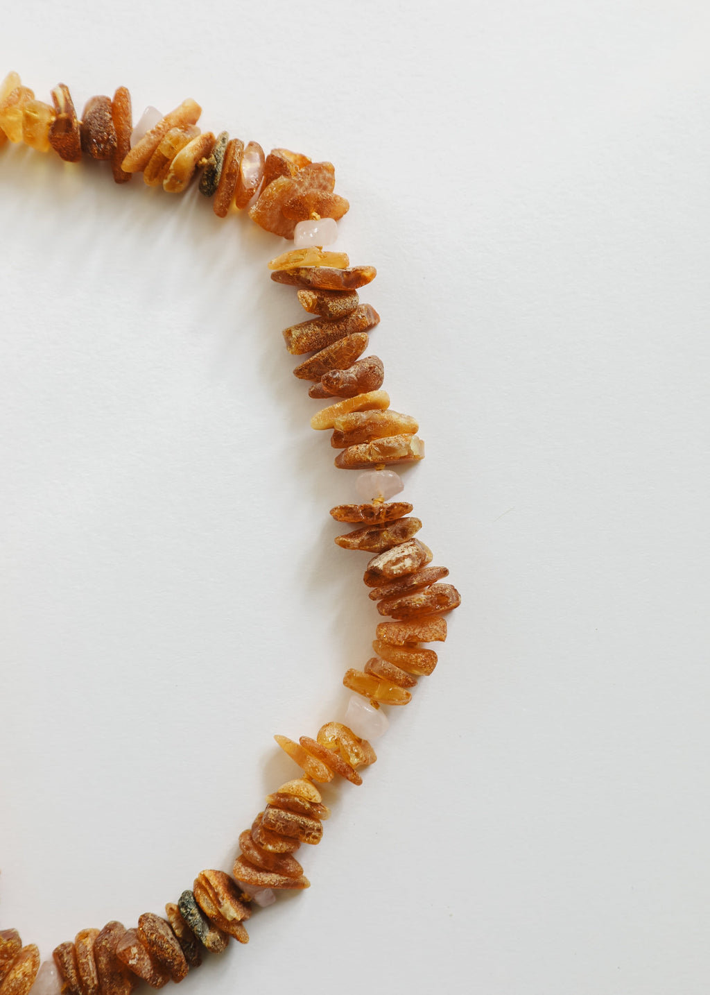 CanyonLeaf Pet Necklace: Raw Baltic Amber + Raw Rose Quartz