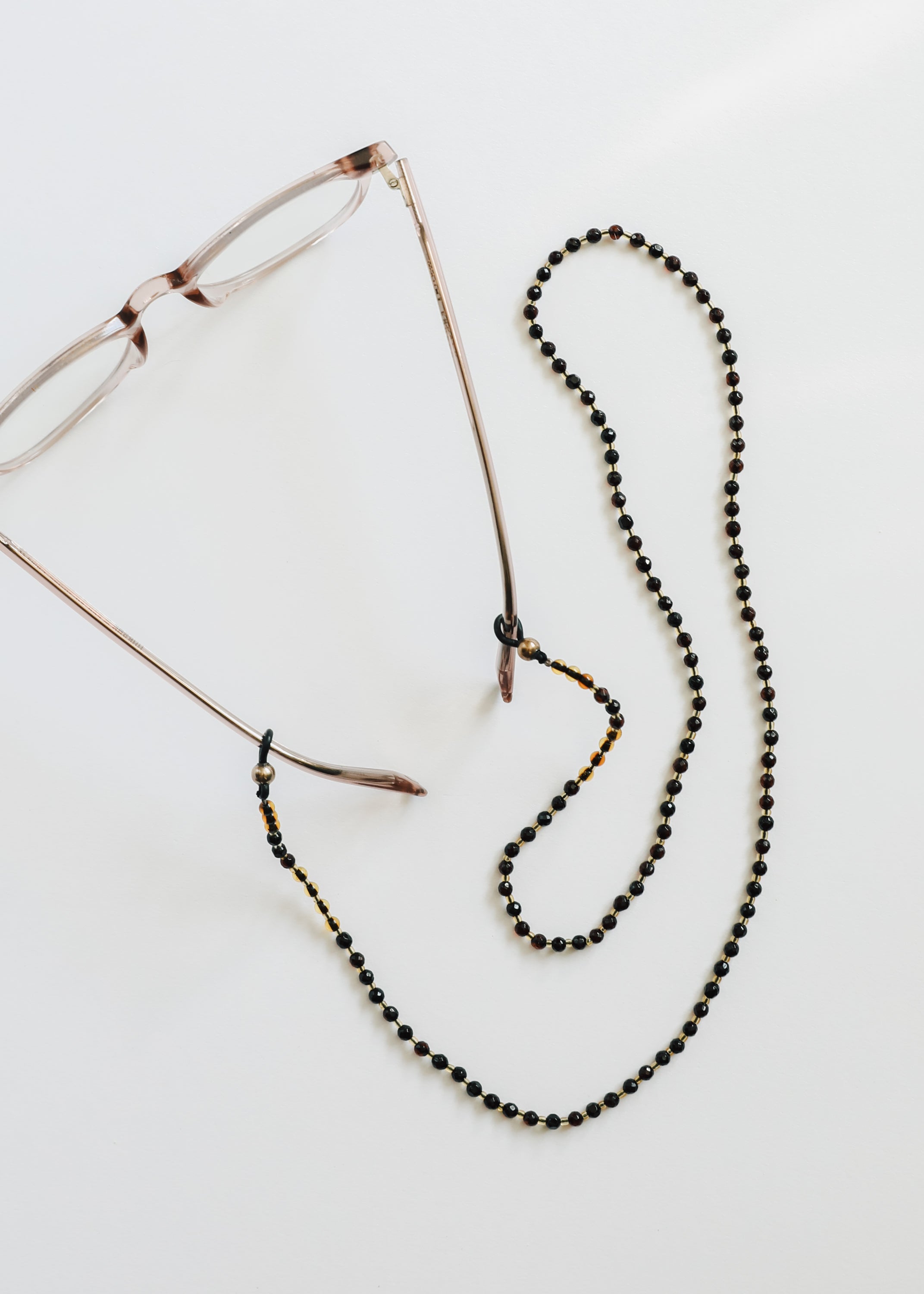 CanyonLeaf Baltic Sea Amber + Gemstone || Beaded Eyeglass Necklace - Natural Black