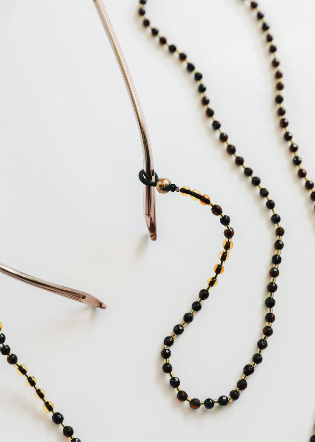 CanyonLeaf Baltic Sea Amber + Gemstone || Beaded Eyeglass Necklace - Natural Black