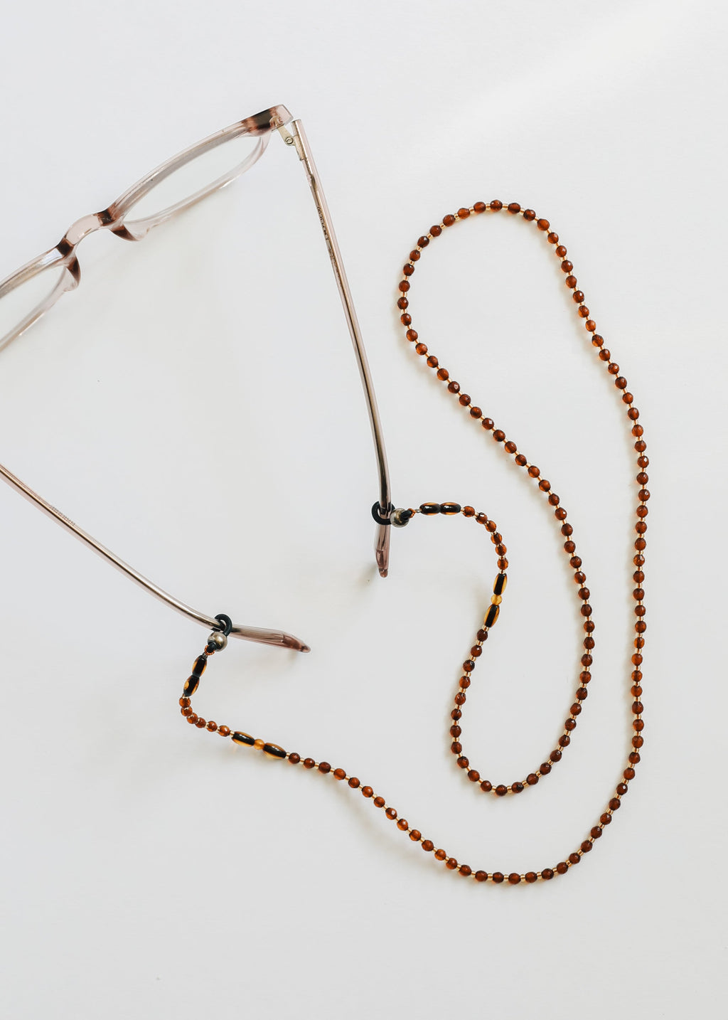 CanyonLeaf Baltic Sea Amber + Gemstone || Beaded Eyeglass Necklace - Natural Cognac