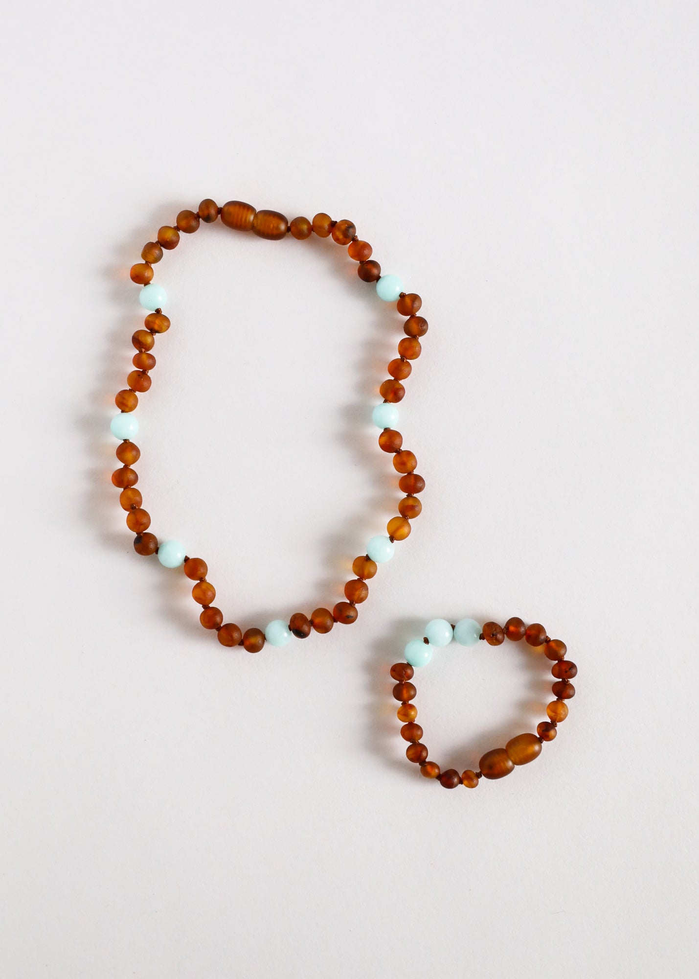 CanyonLeaf Raw Cognac Baltic Amber + Amazonite || Halo Necklace ||