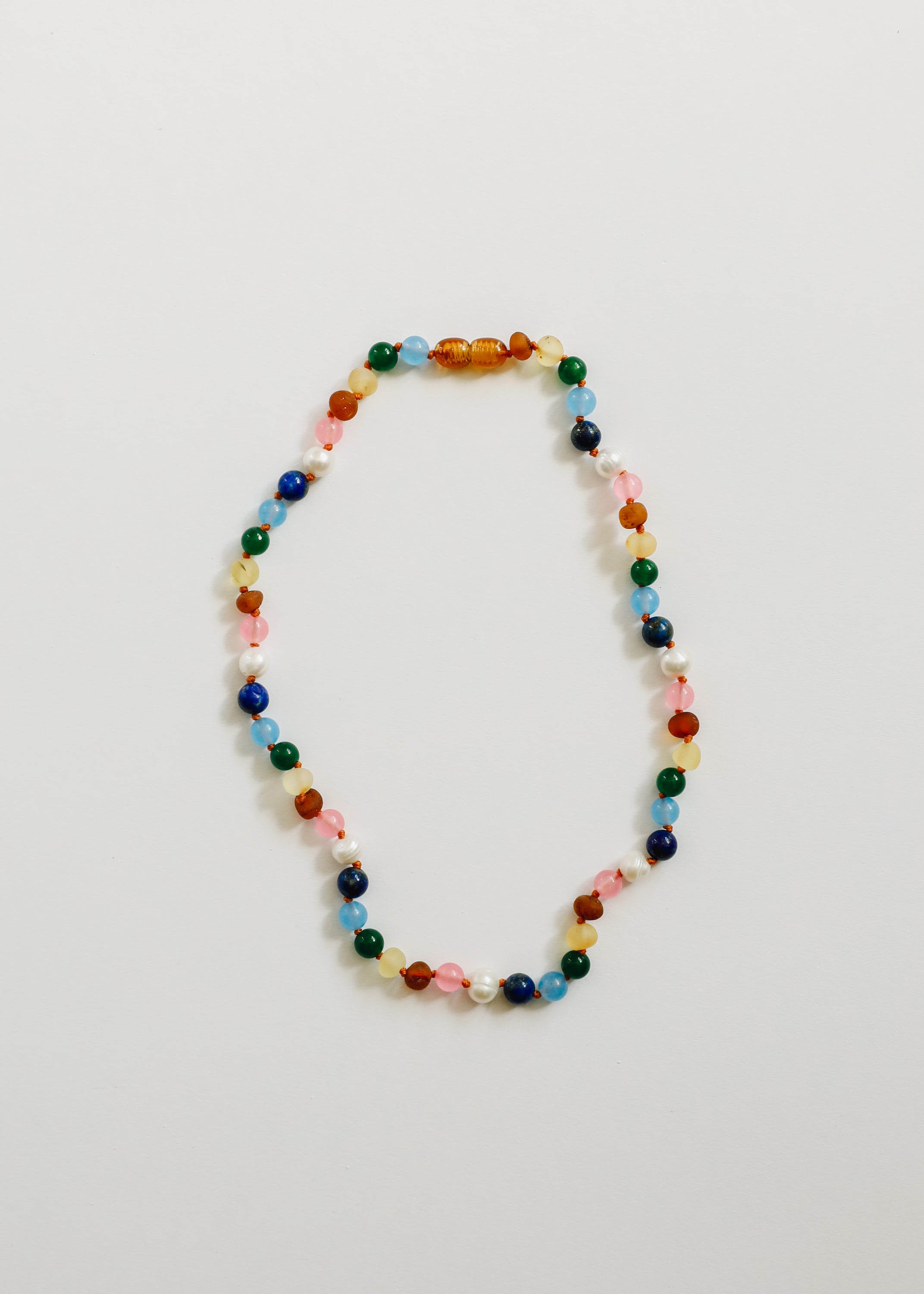 CanyonLeaf Raw Baltic Amber and Pearl Necklace + Sweet Pink Gemstones