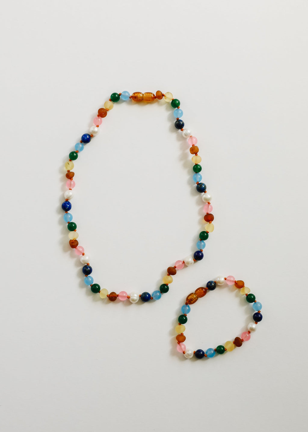 CanyonLeaf Raw Baltic Amber and Pearl Bracelet + Sweet Pink Gemstones