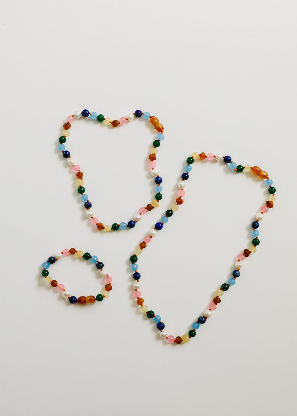 CanyonLeaf Raw Baltic Amber and Pearl Necklace + Sweet Pink Gemstones