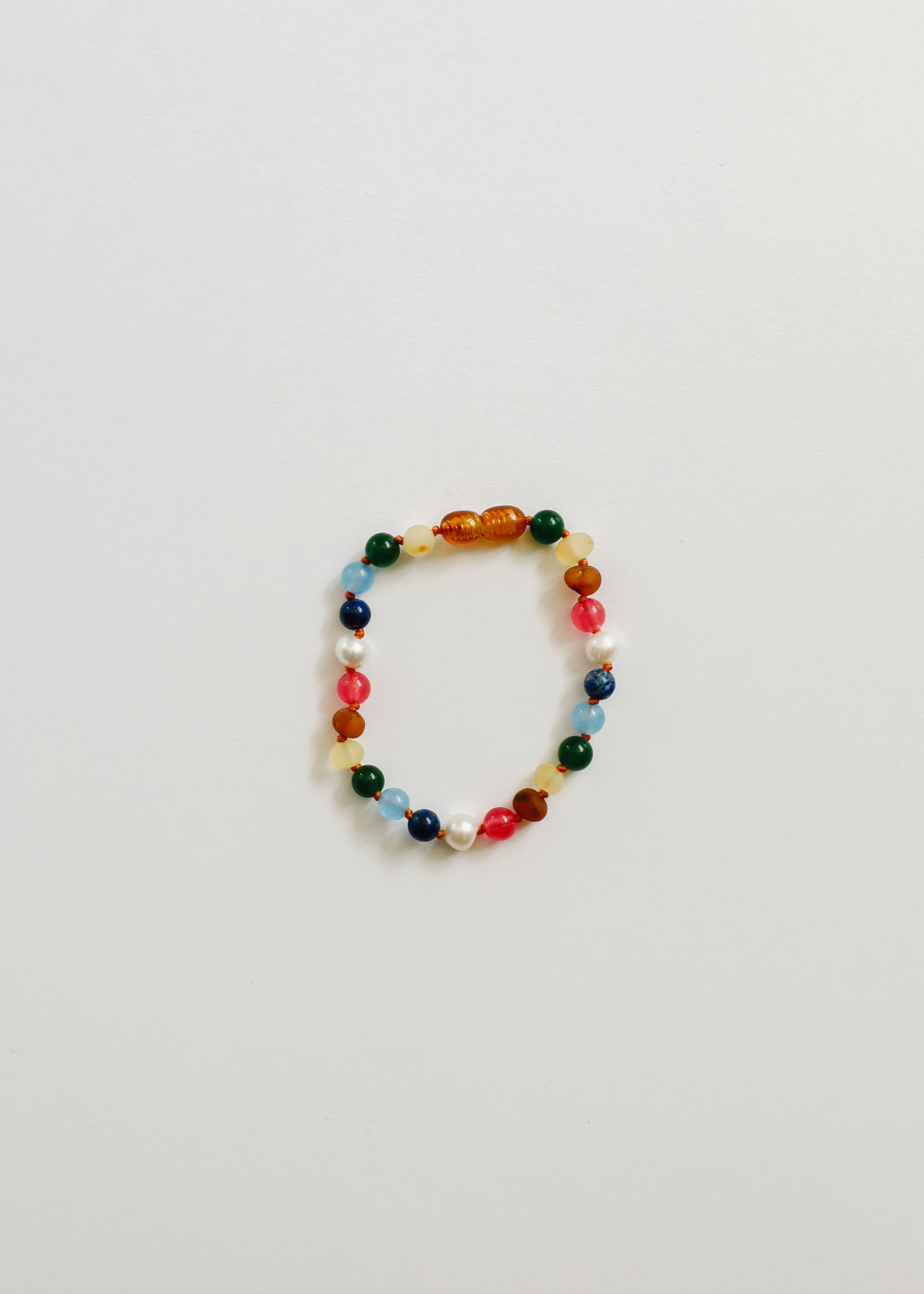 CanyonLeaf Raw Baltic Amber and Pearl Bracelet + Bright Pink Gemstones
