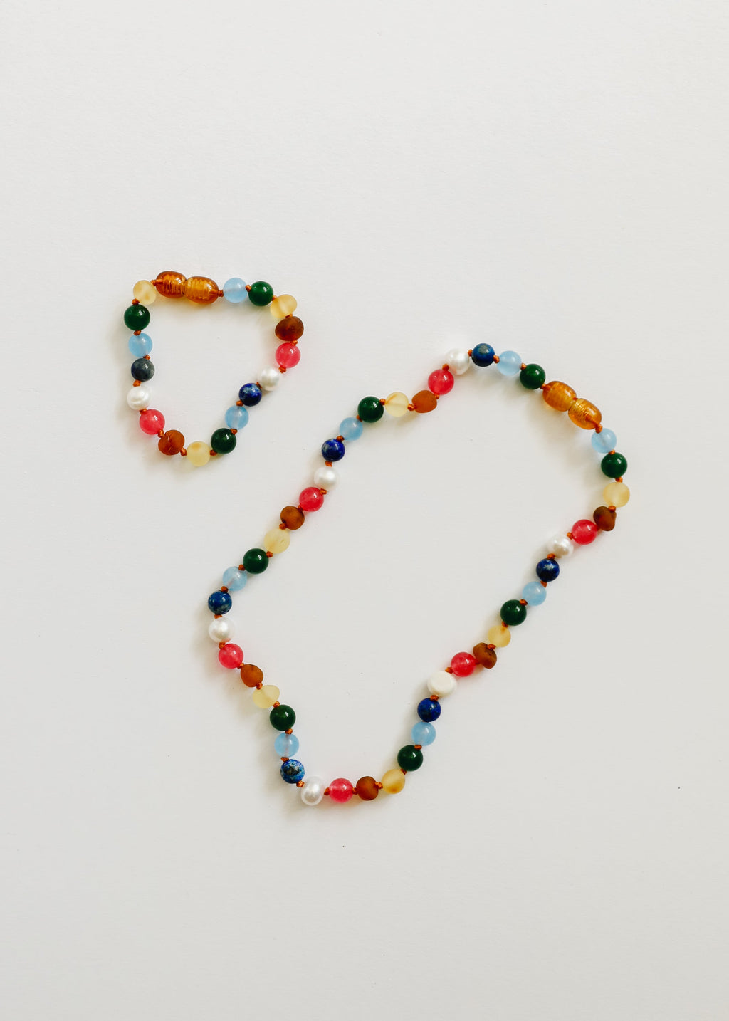 CanyonLeaf Raw Baltic Amber and Pearl Bracelet + Bright Pink Gemstones