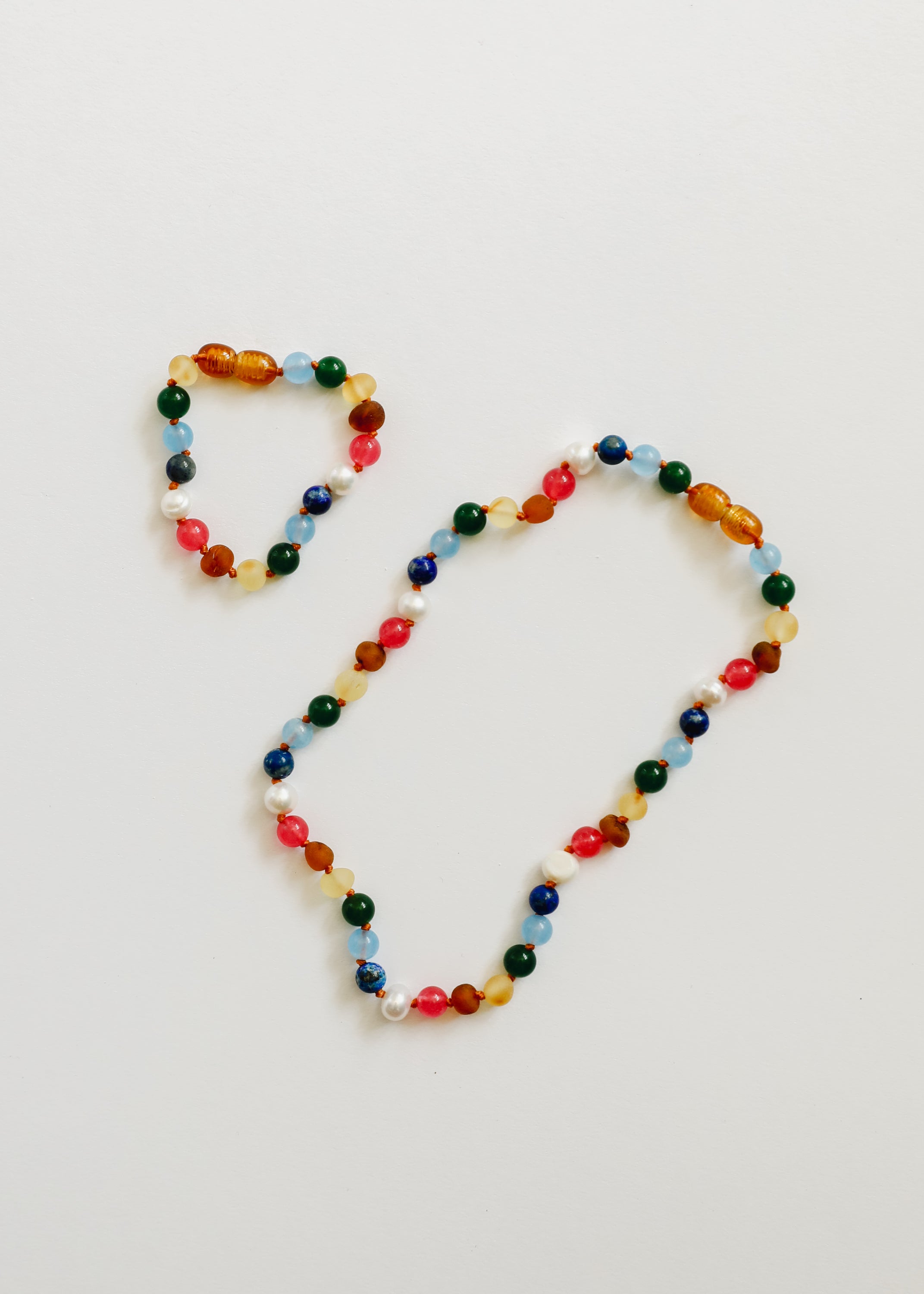 CanyonLeaf Raw Baltic Amber and Pearl Bracelet + Bright Pink Gemstones