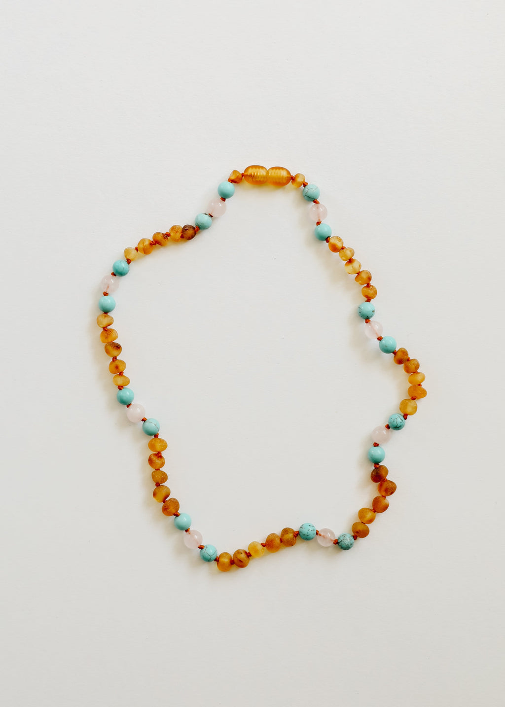 CanyonLeaf Raw Honey Baltic Amber and Natural Turquoise + Rose Quartz || Necklace