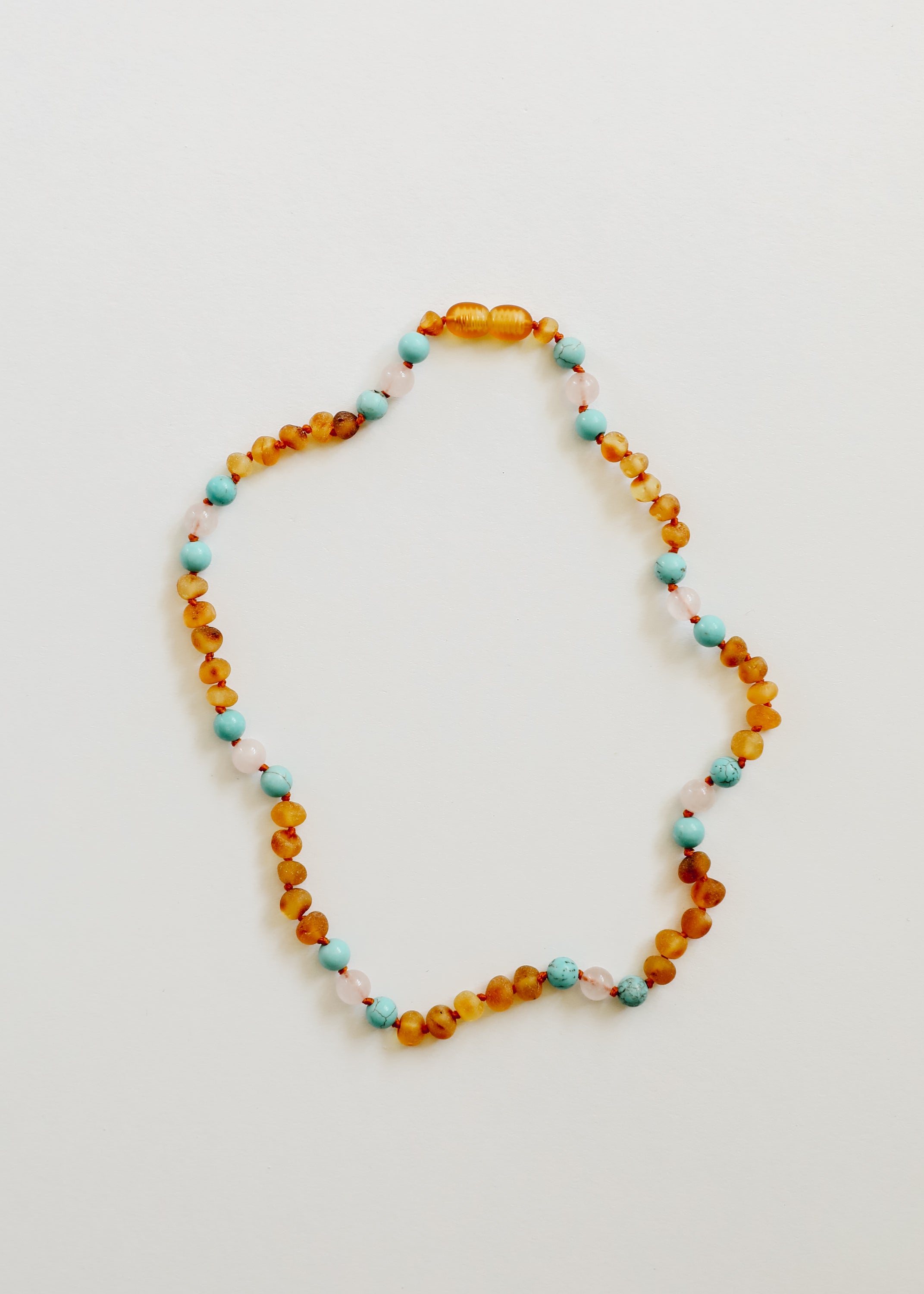 CanyonLeaf Raw Honey Baltic Amber and Natural Turquoise + Rose Quartz || Necklace