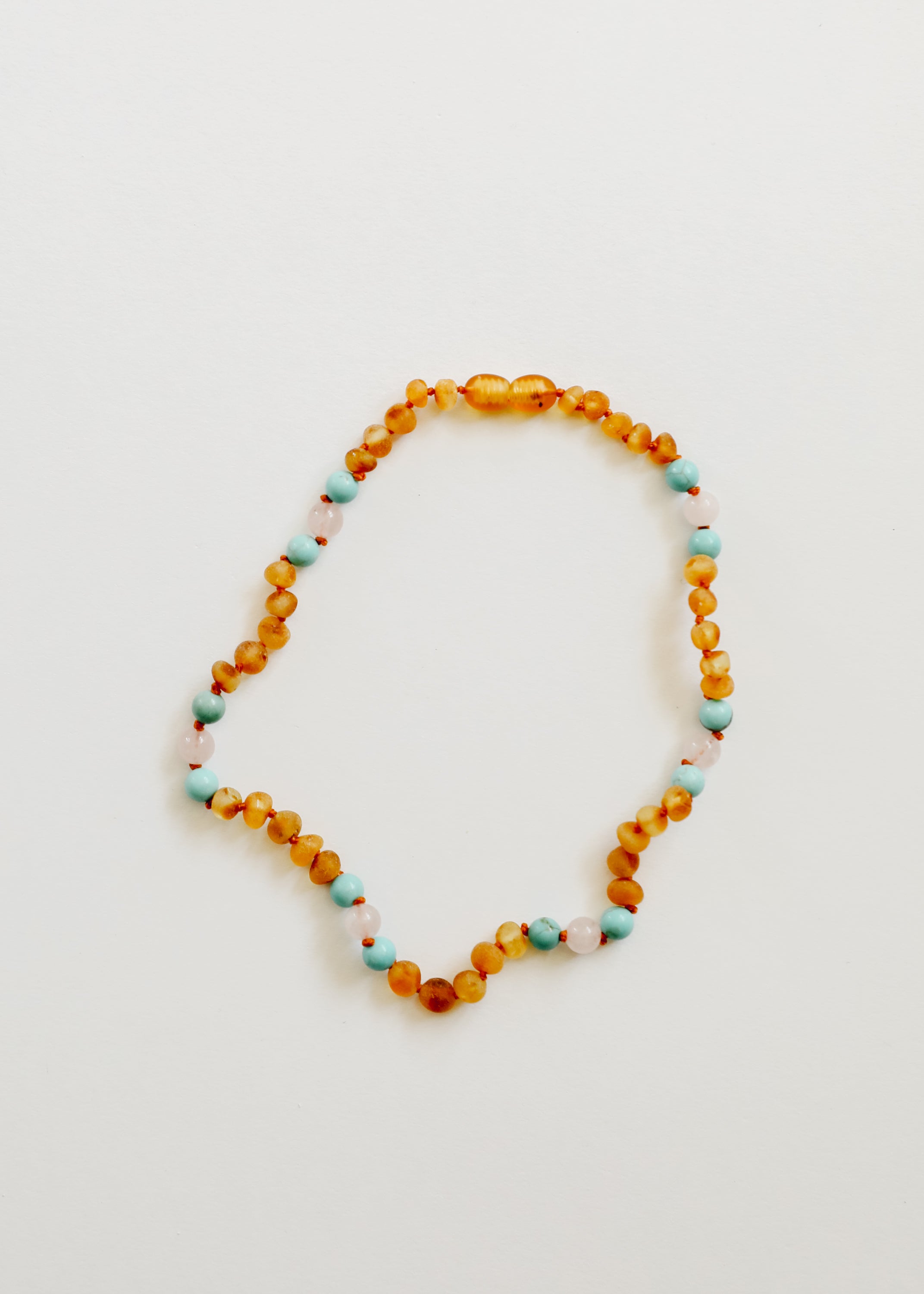 CanyonLeaf Raw Honey Baltic Amber and Natural Turquoise + Rose Quartz || Necklace
