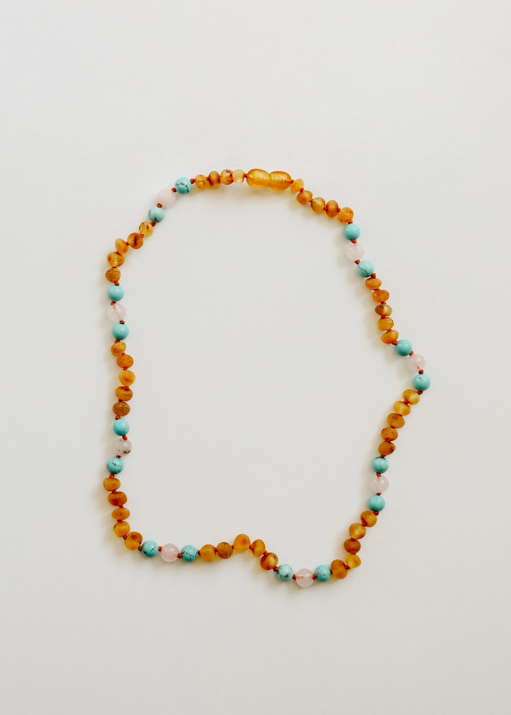 CanyonLeaf Raw Honey Baltic Amber and Natural Turquoise + Rose Quartz || Necklace
