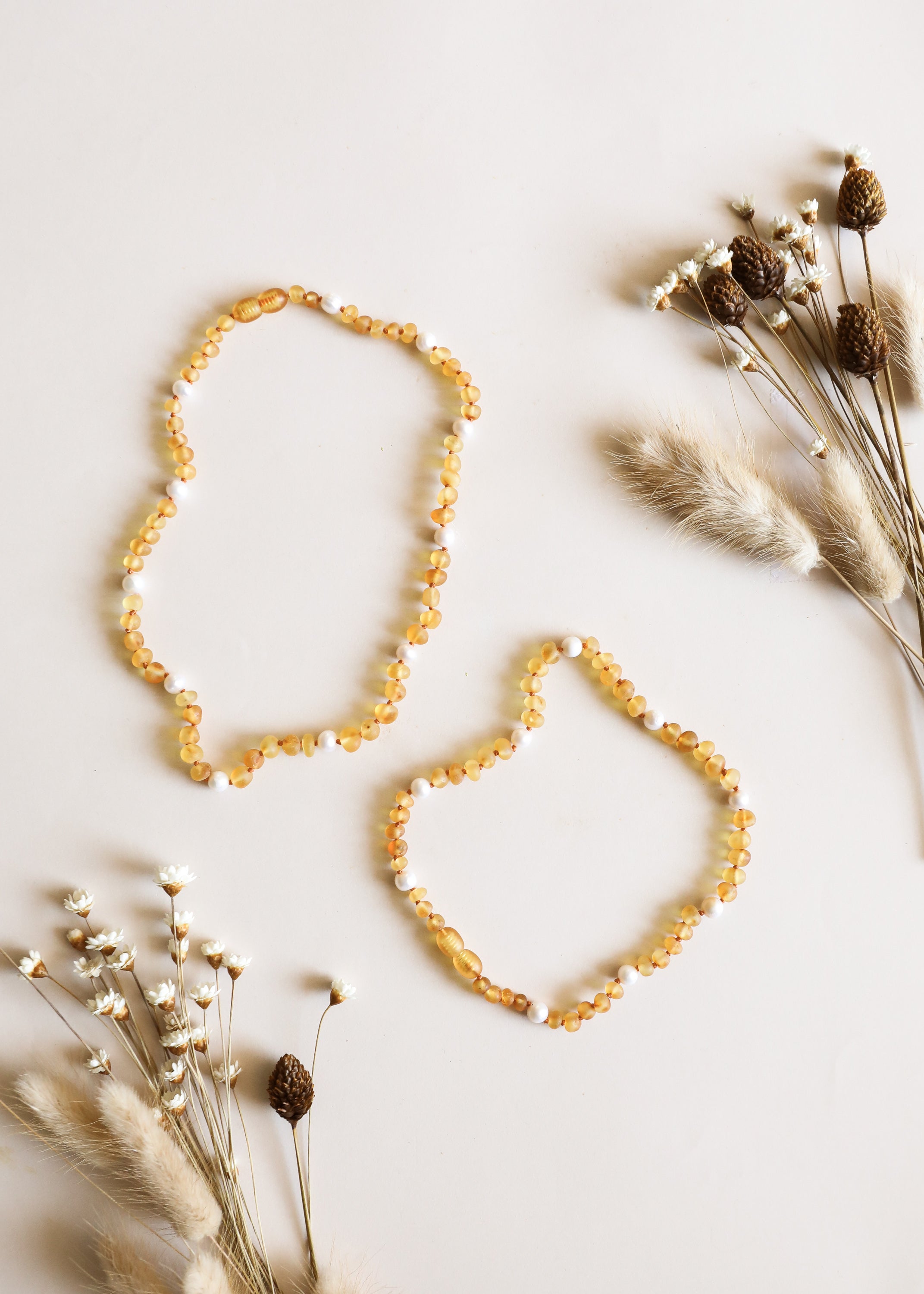 CanyonLeaf Raw Honey Baltic Amber + Pearl Halo || Necklace Set