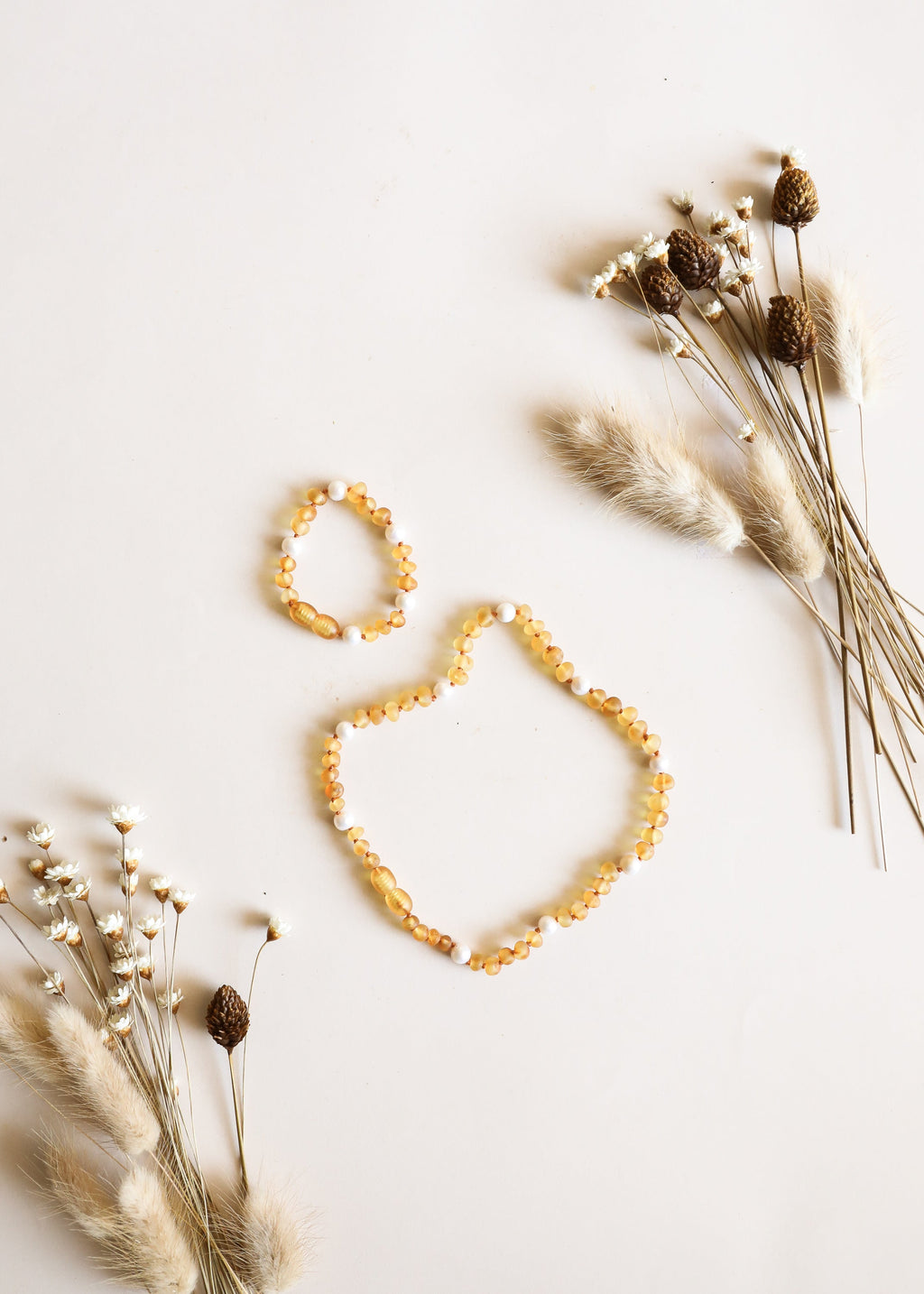 CanyonLeaf Raw Honey Baltic Amber + Pearl Halo || Necklace Set