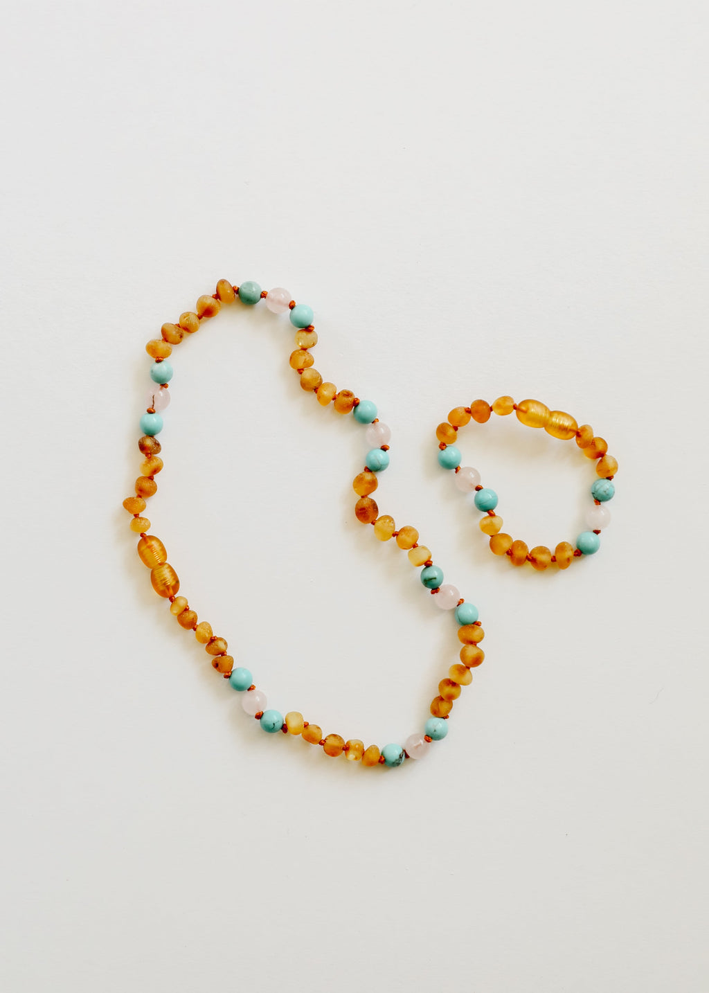 CanyonLeaf Raw Honey Baltic Amber and Natural Turquoise + Rose Quartz || Anklet or Bracelet