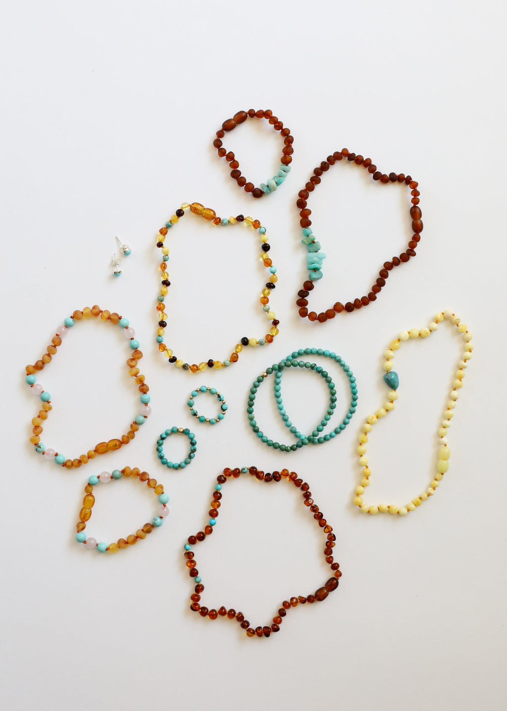 CanyonLeaf Cognac Baltic Amber and Natural Turquoise || Necklace