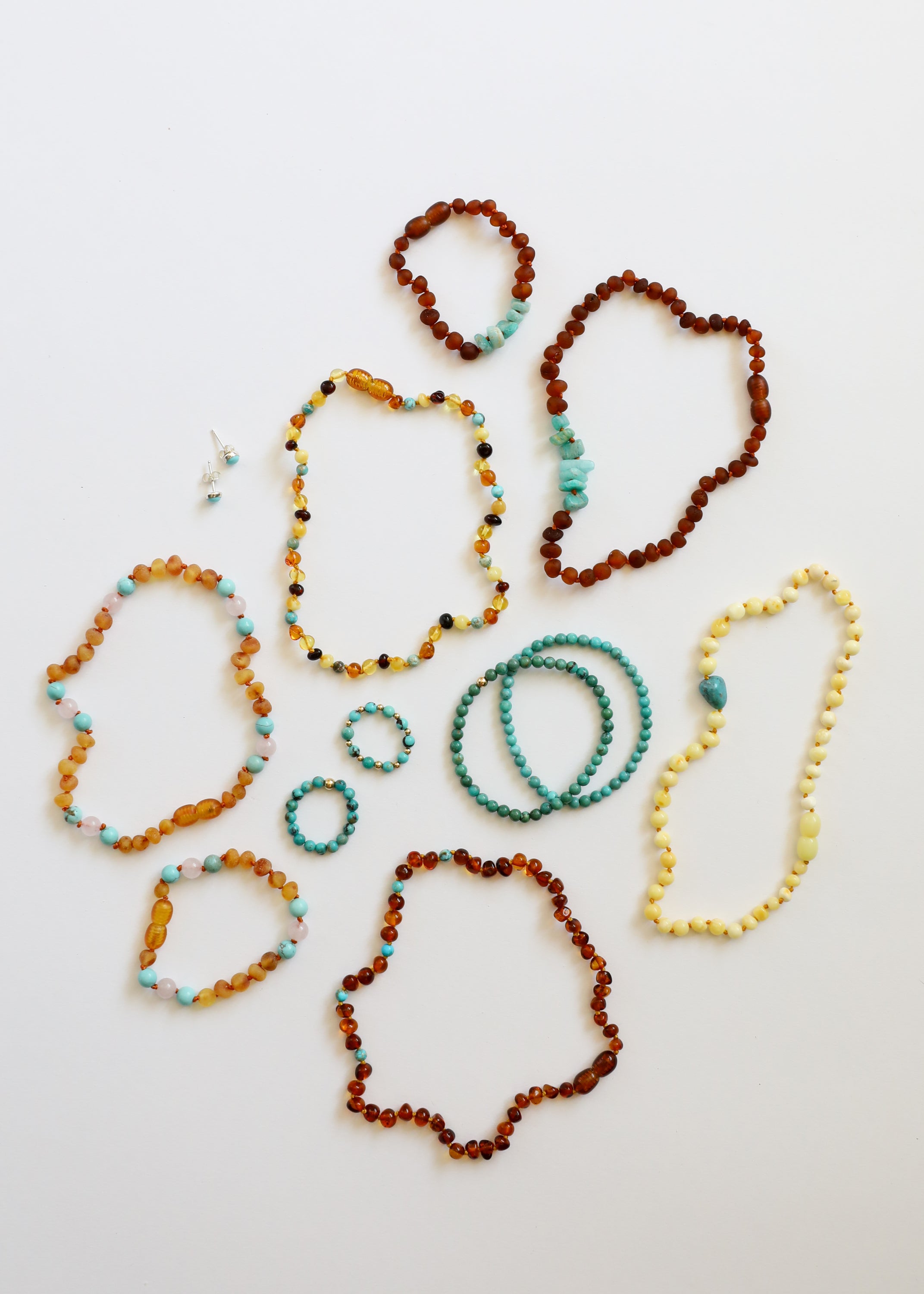 CanyonLeaf Cognac Baltic Amber and Natural Turquoise || Necklace