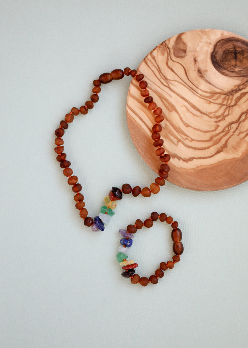 CanyonLeaf Raw Cognac Baltic Amber + Raw CHAKRA Crystals || Anklet or Bracelet