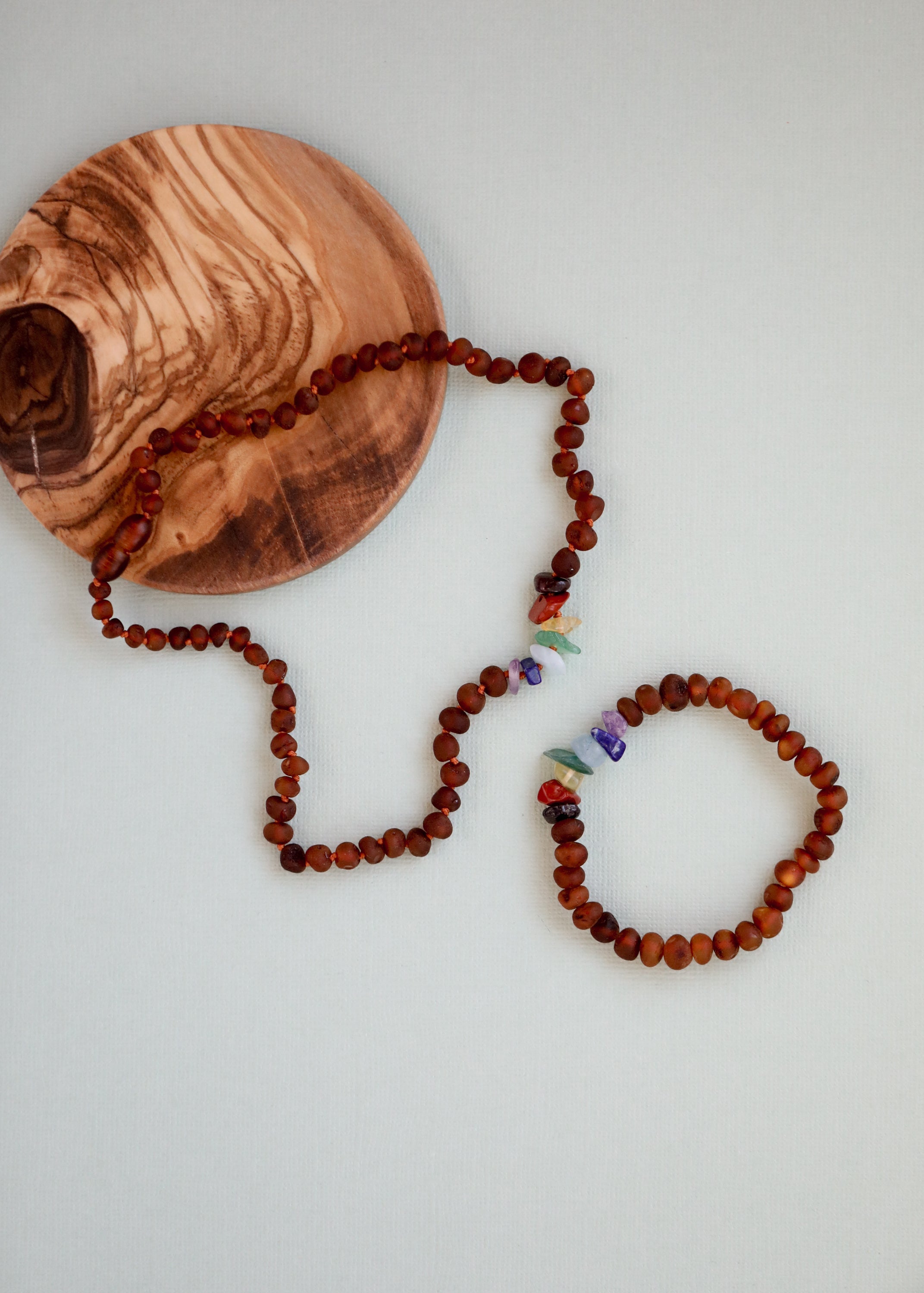 CanyonLeaf Raw Cognac Baltic Amber + Raw CHAKRA Crystals || Adult Bracelet