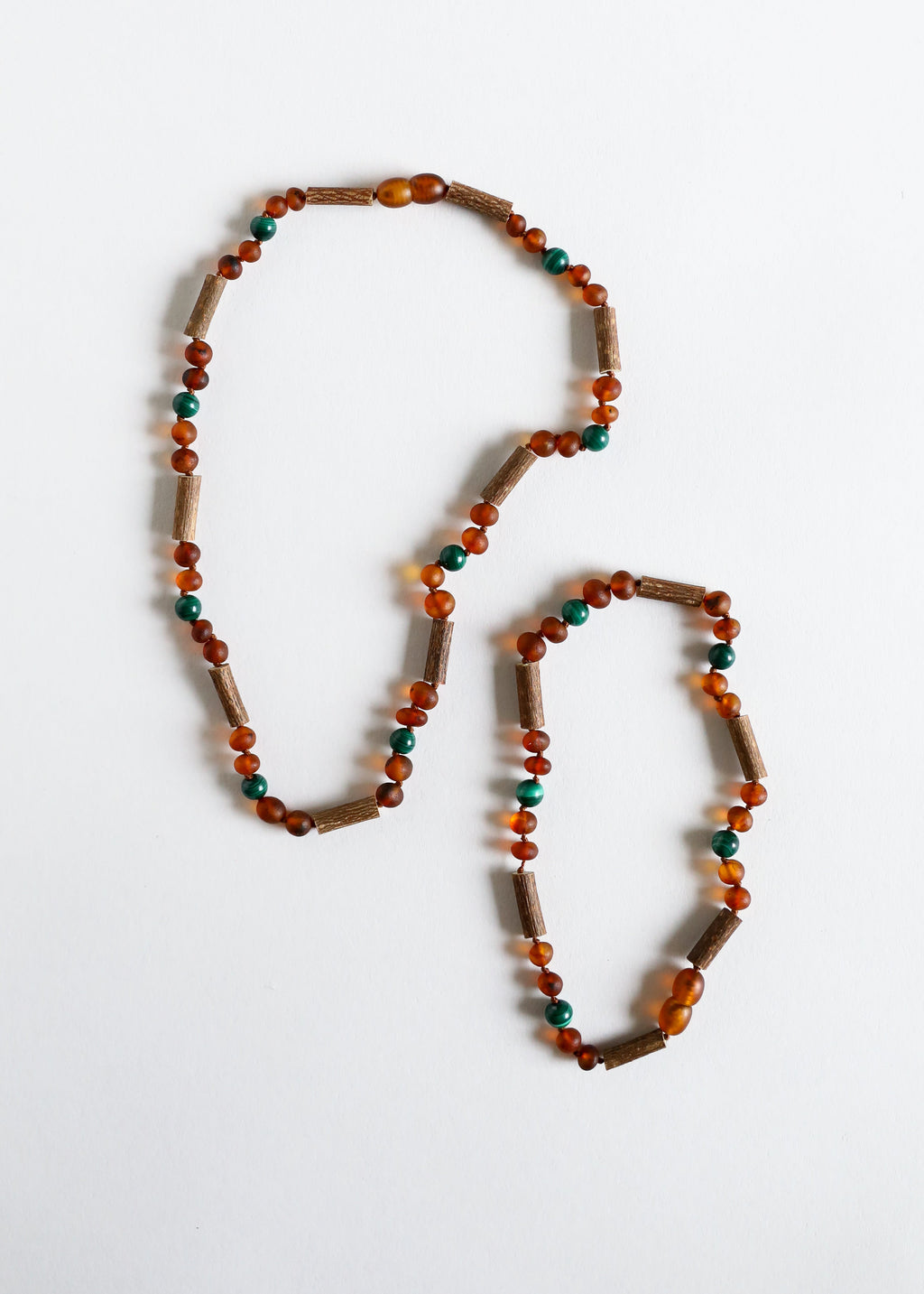CanyonLeaf Hazelwood || Raw Cognac Baltic Amber + Malachite || Necklace