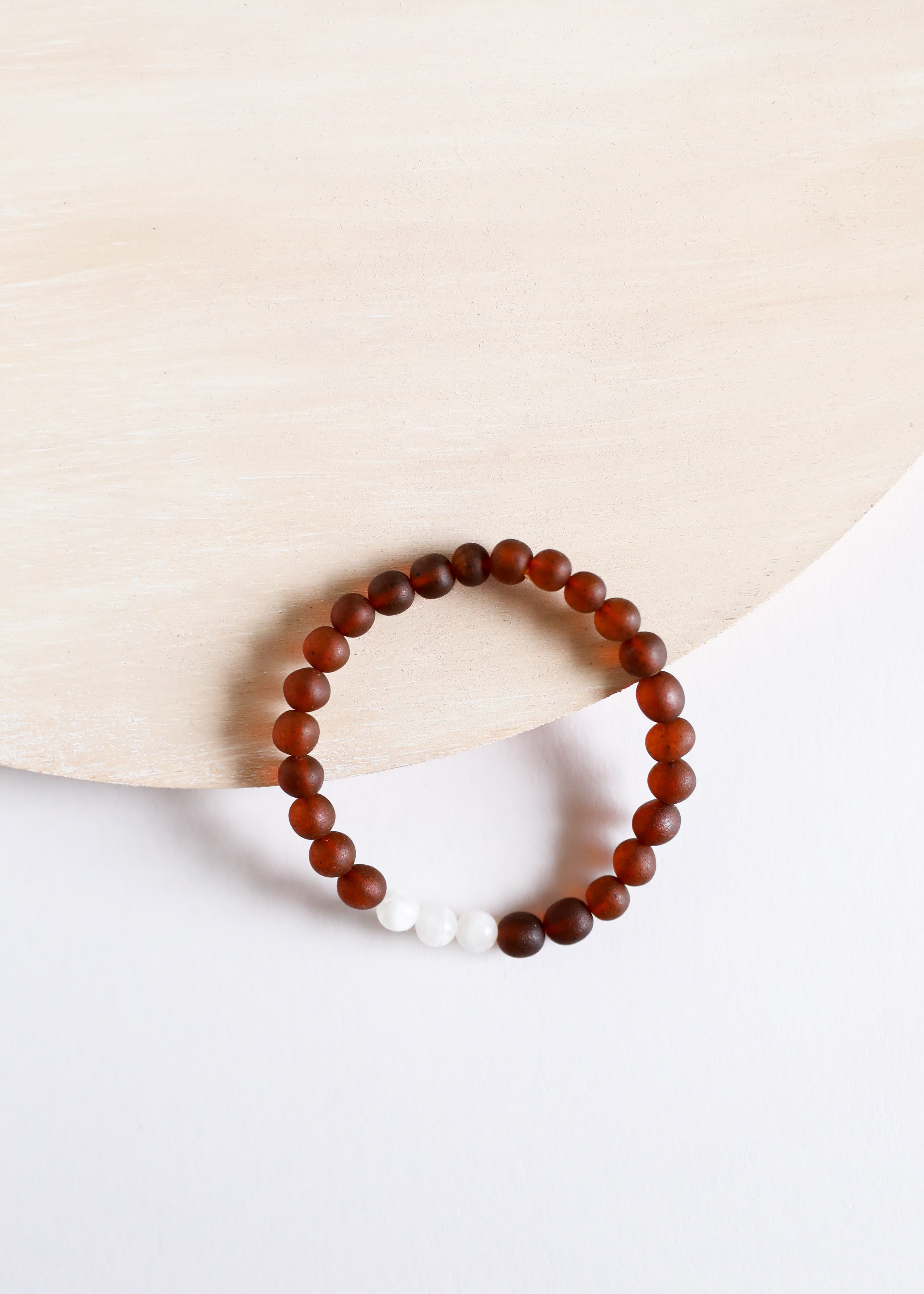 CanyonLeaf Raw Cognac Baltic Amber + Moonstone || Adult Bracelet