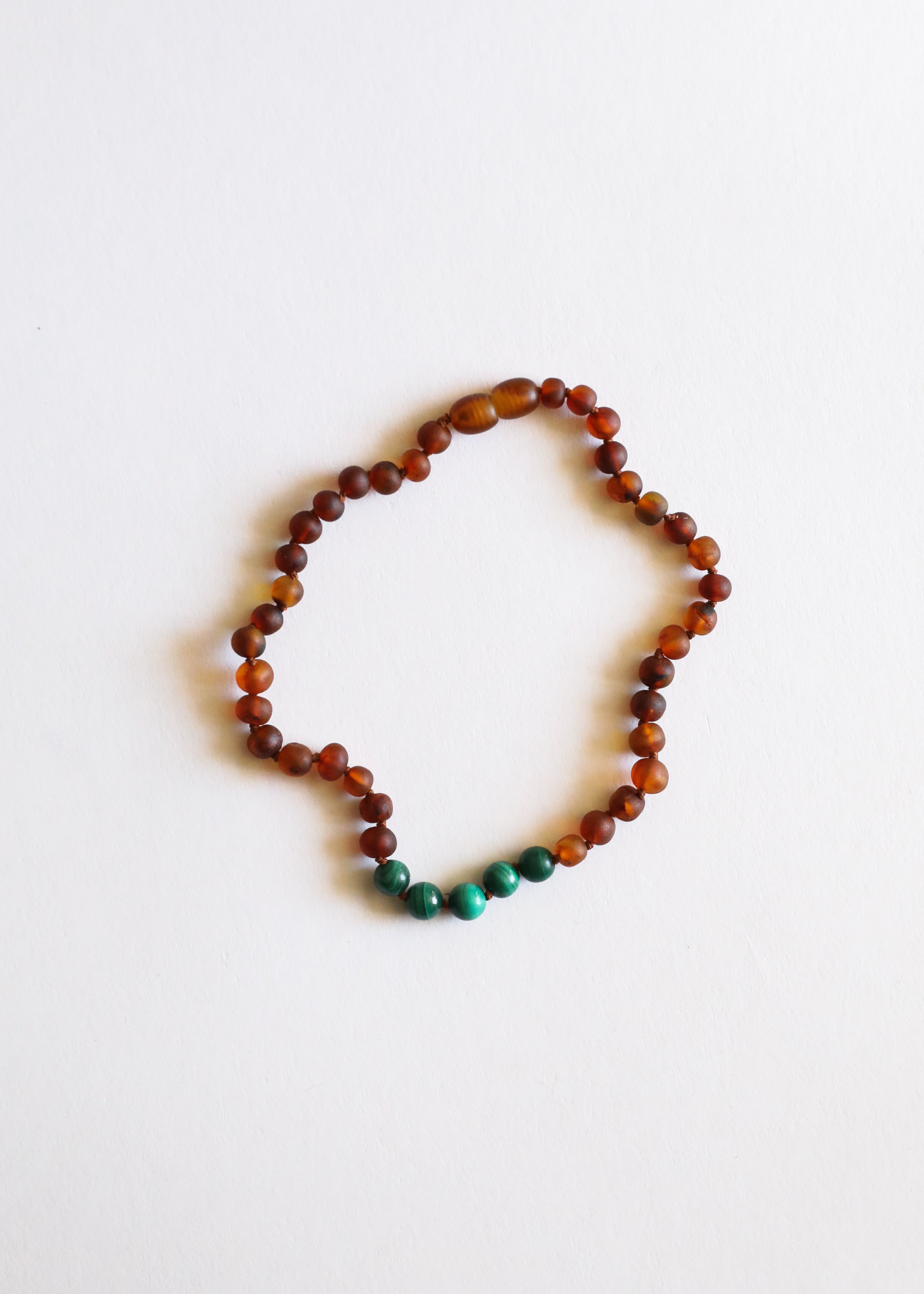 CanyonLeaf Raw Cognac Baltic Amber + Malachite || Necklace