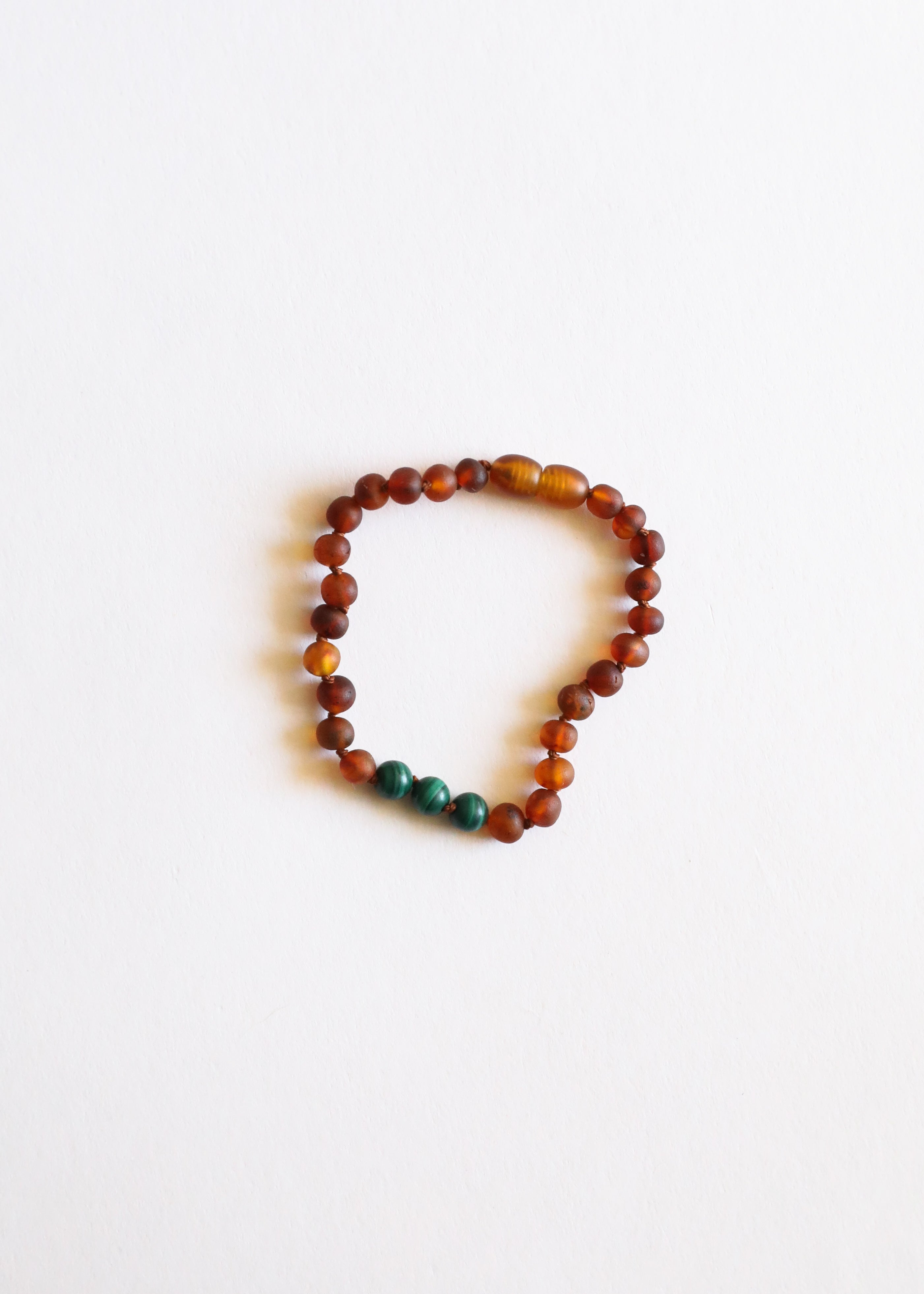 CanyonLeaf Raw Cognac Baltic Amber + Malachite || Anklet or Bracelet