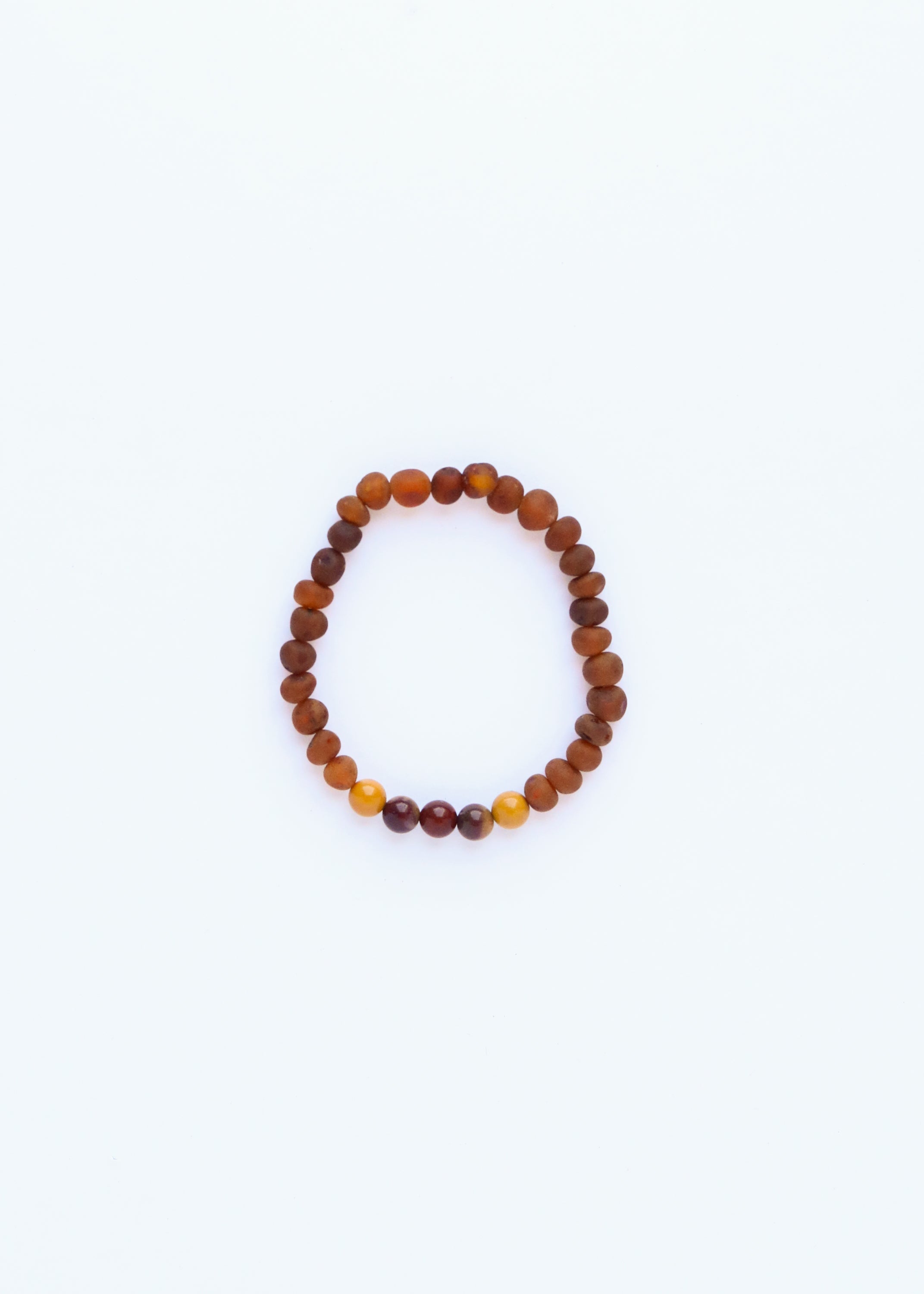 CanyonLeaf Raw Cognac Baltic Amber + Mookaite Jasper || Adult Stretch Bracelet