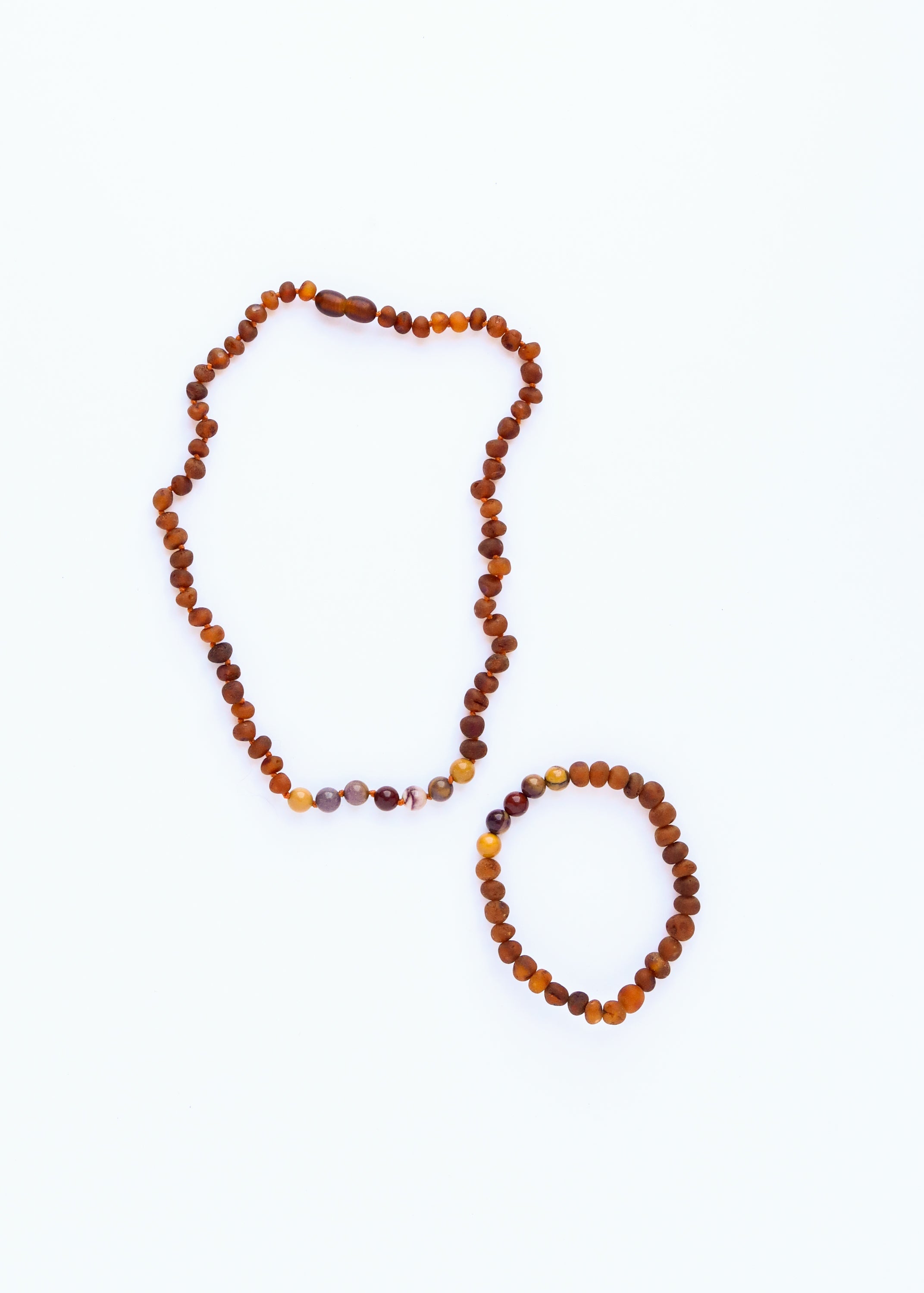 CanyonLeaf Raw Cognac Baltic Amber + Mookaite Jasper || Adult Stretch Bracelet