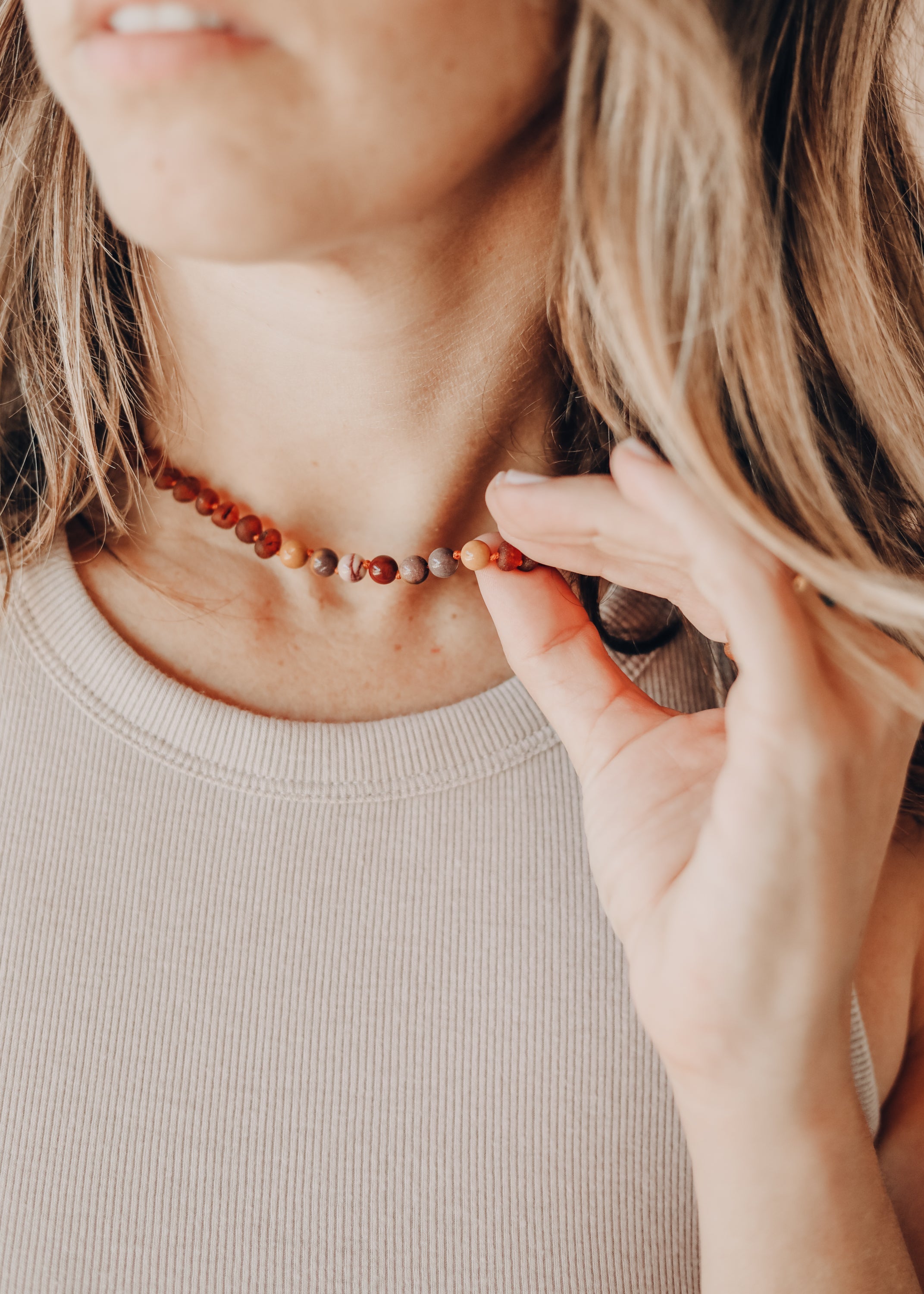CanyonLeaf Raw Cognac Baltic Amber + Mookaite Jasper || Necklace