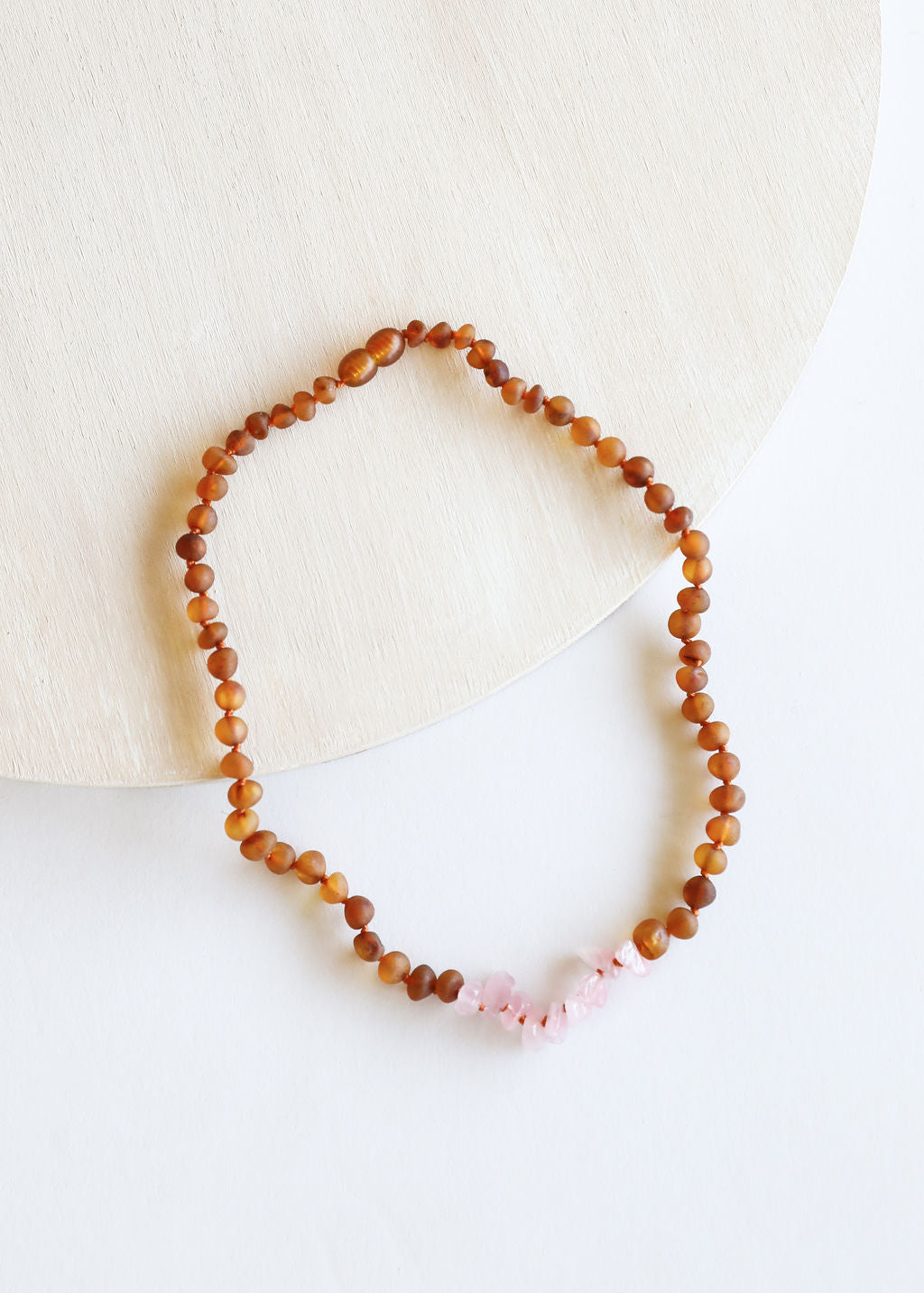 CanyonLeaf Raw Cognac Baltic Amber + Raw Rose Quartz || Necklace